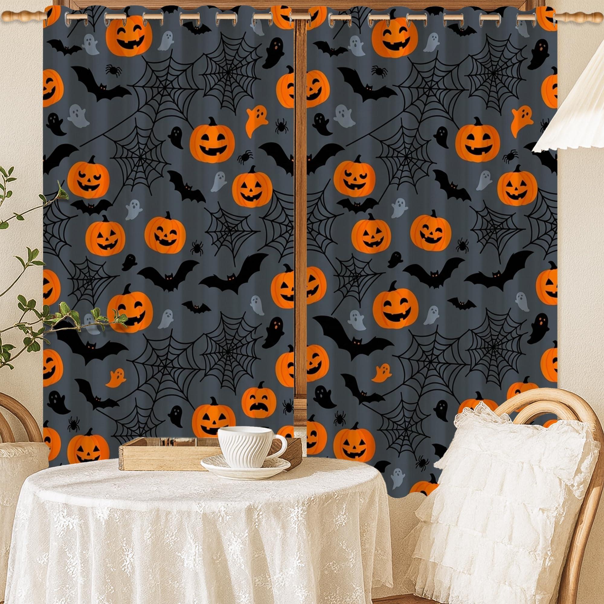 Rideaux occultants citrouilles et fantômes 132x137 cm pour chambre