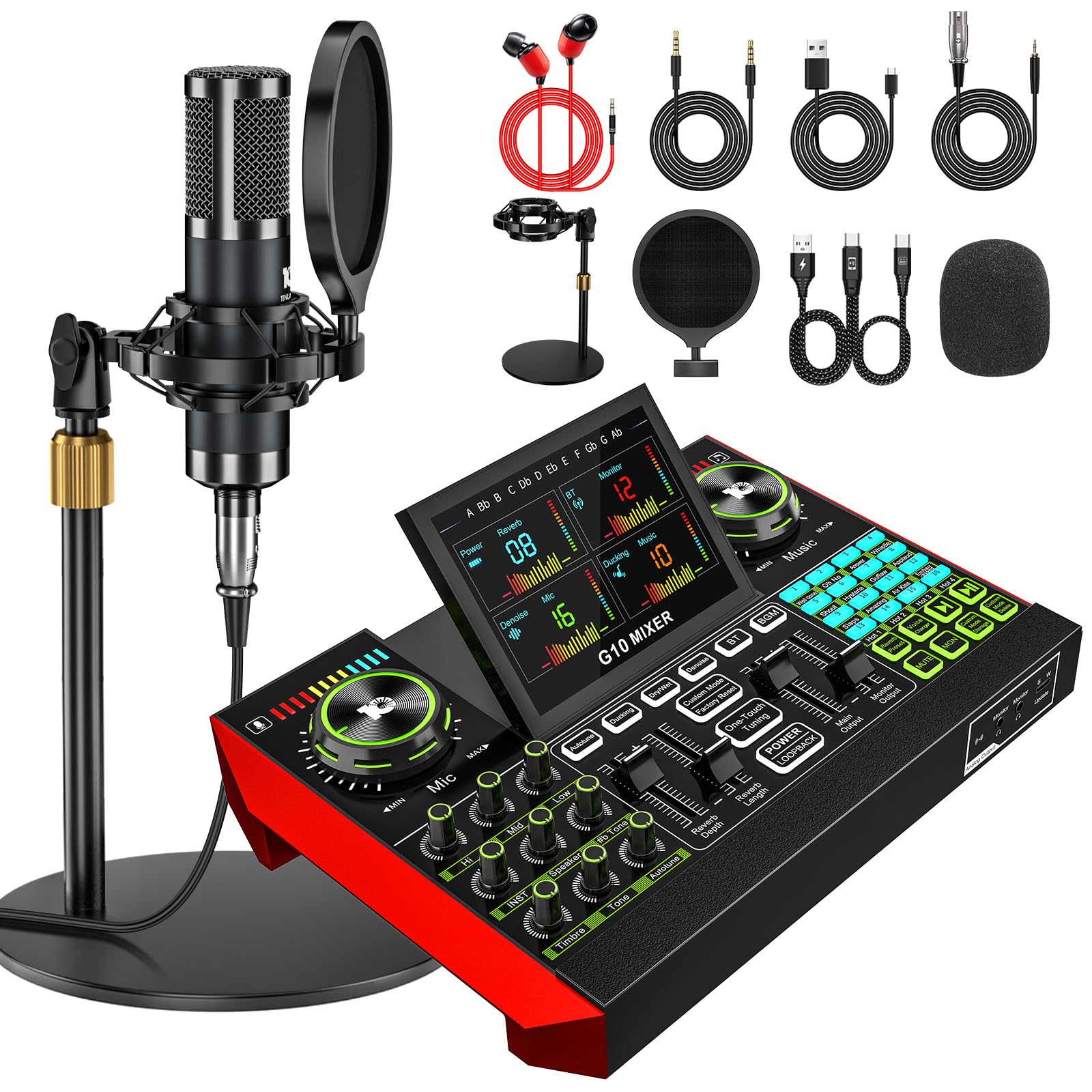 Podcast Equipment Bundle with Live Sound Card Audio Mixer, 3.5mm Condenser Microphone for…