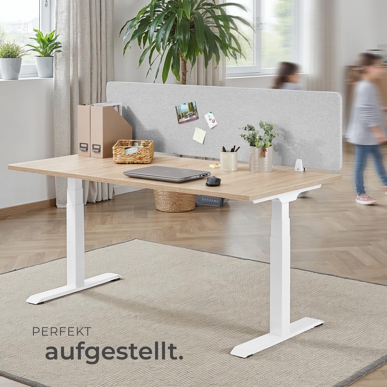 tectake® Schreibtisch Trennwand, Akustik Polster, Tischtrennwand, Sichtschutz Schreibtisch, Schallschutz Büro, Schule oder Home Office, Pinnwand, einfache Montage ohne Bohren, 160 x 40 cm - grau