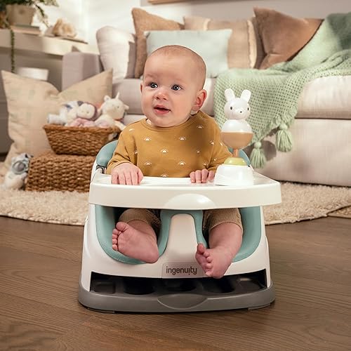 Miniatura 52 de Ingenuity Baby Base 2 en 1 - Asiento elevador y de piso para bebés, asiento para alimentación, con bandeja de autoalmacenamiento, gris topo