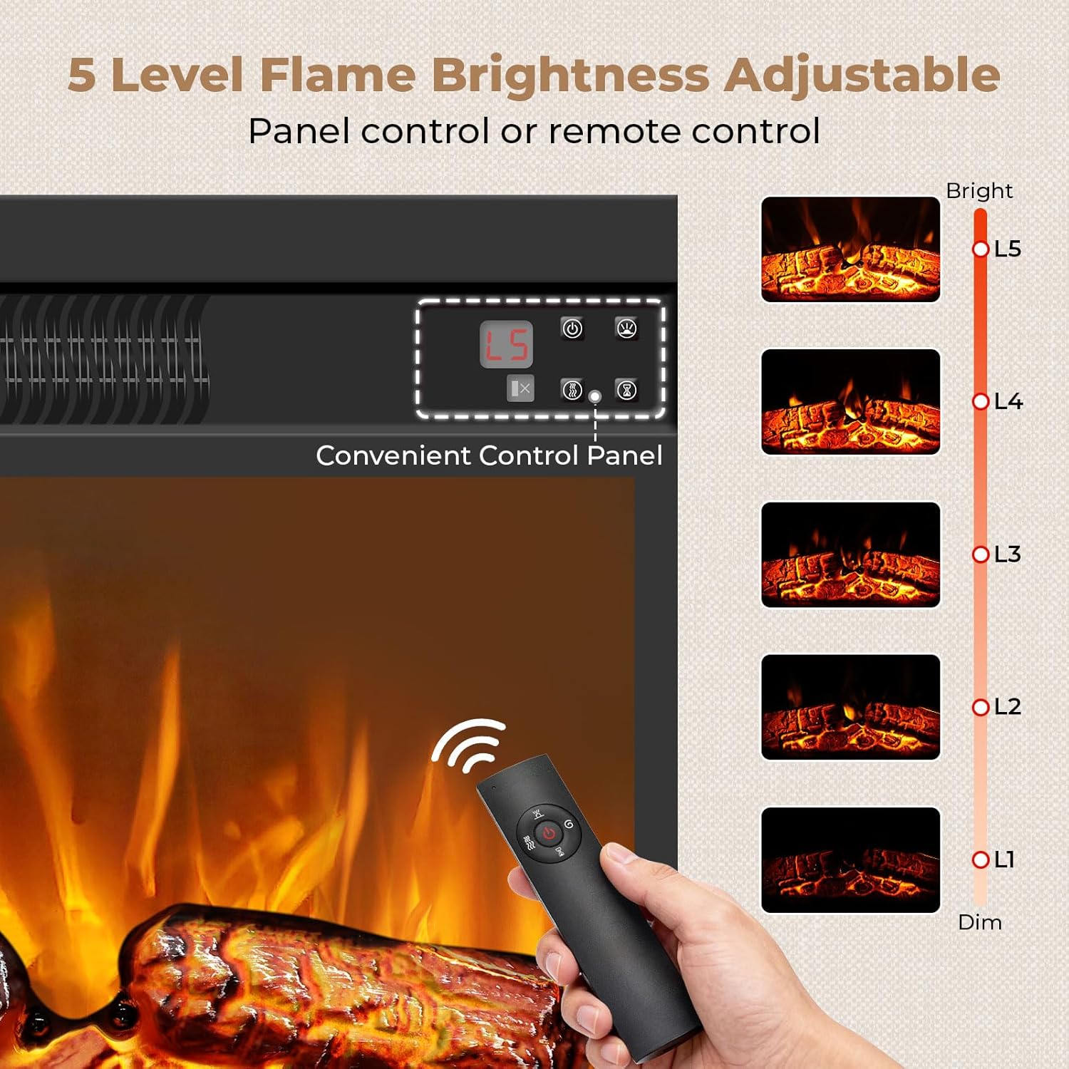 TV Stand with Fireplace, 4 Drawers Entertainment Center with LED Lights and Power Outlets, TV Stand Dresser for 50 Inch TV, TV Console Table with Open Shelves for Living Room, Bedroom, Black - Image 4