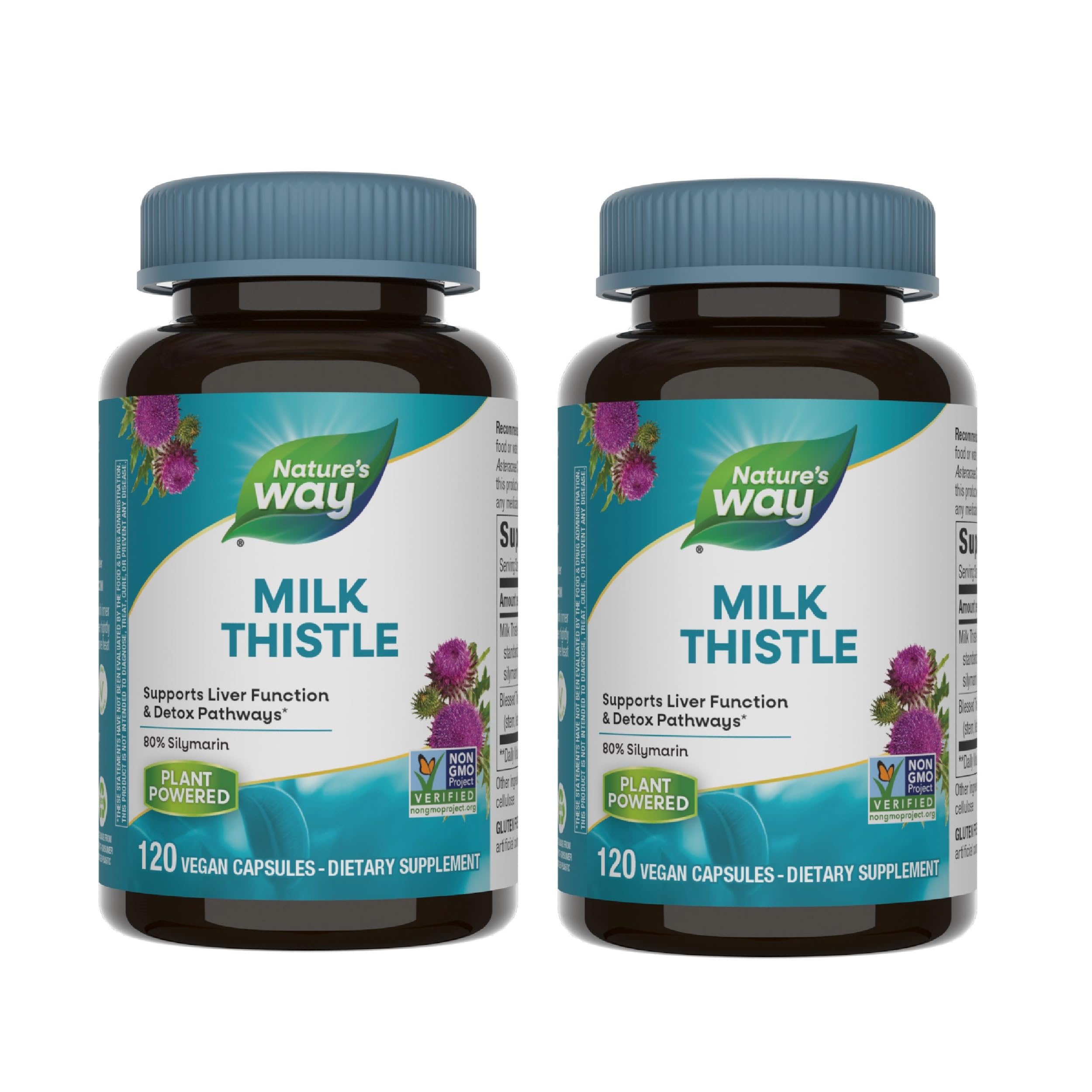 Milk Thistle, Supports Liver Function and Detoxification Pathways*, 175 mg Milk Thistle Seed Extract Standardized to 80% Silymarin per Serving, 120 Capsules (Packaging May Vary) - 2 Pack