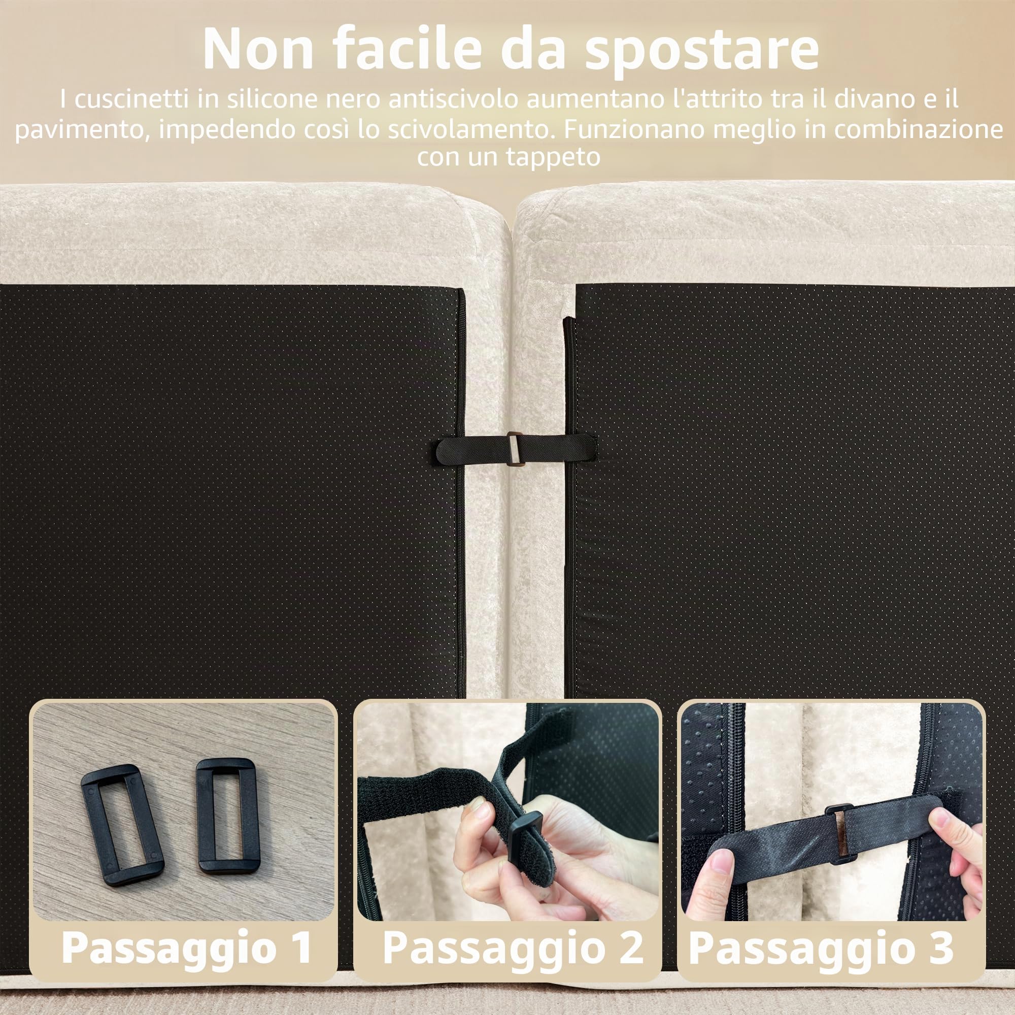Poltrona a L, divano modulare, divano combinato a tre posti, adatto per soggiorno, fondo antiscivolo, nessun montaggio richiesto, divano modulare con poggiapiedi (bianco)
