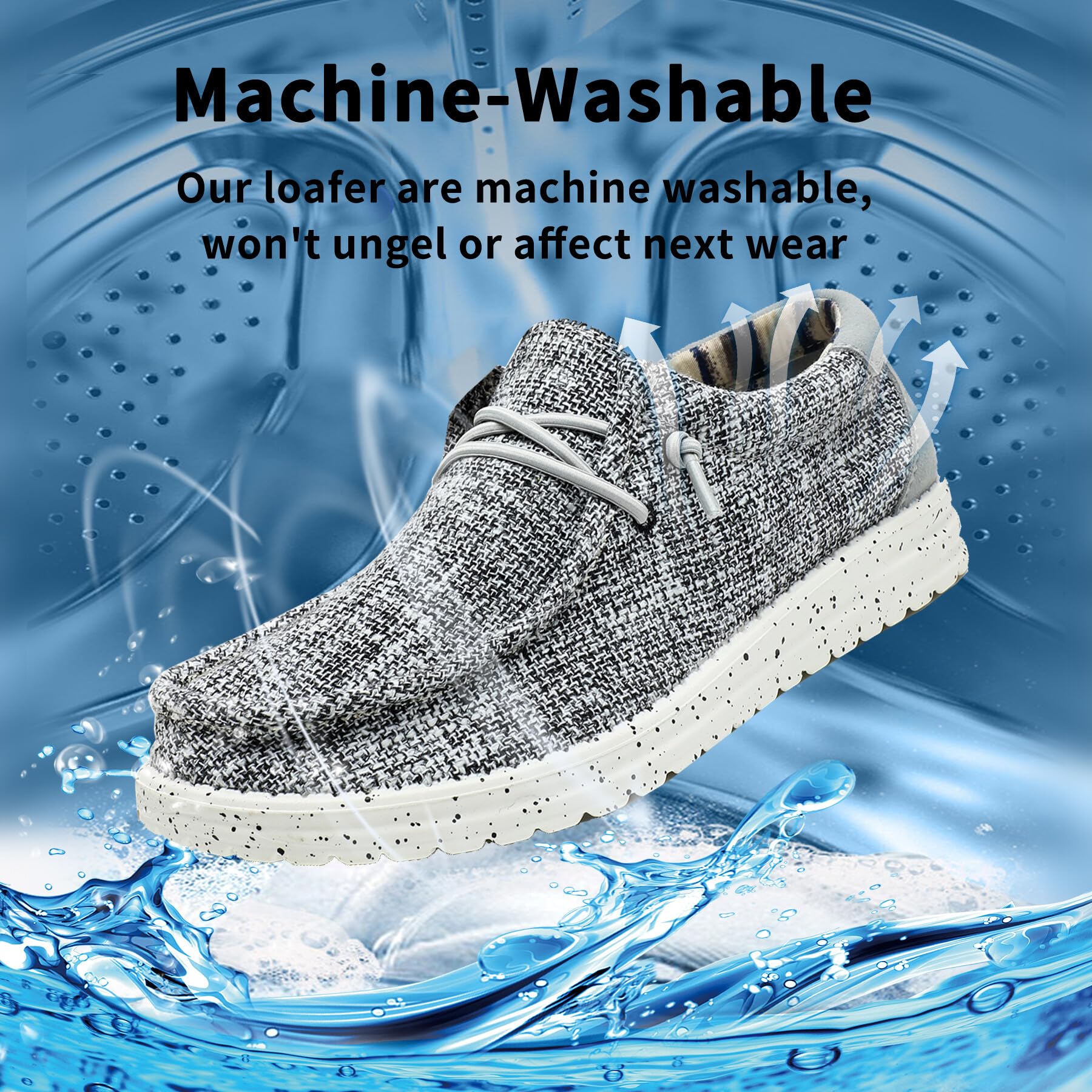 JSWEI Herren-Slipper zum Hineinschlüpfen, waschbar, Mokassin-Hausschuhe, atmungsaktiv, leicht, Deckschuhe für Herren, bequem, rutschfest, Schwarz / Grau, Größe 39-47