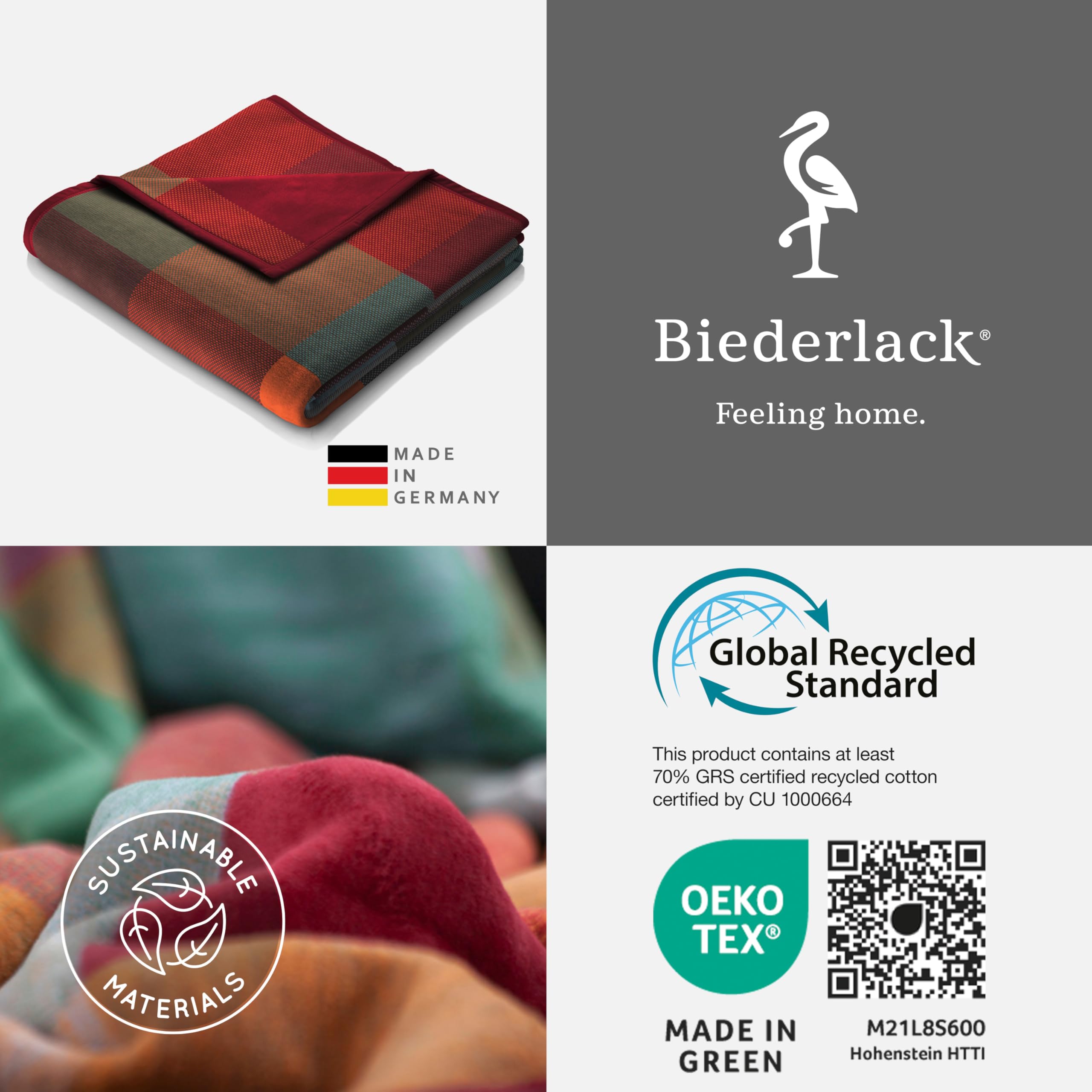 biederlack® Flauschige Kuscheldecke Pure Cotton Karo I Made in Germany I Öko-Tex Made in Green I bunt Karierte Wohndecke aus 100% Baumwolle I Couch-Decke 150x200 cm I nachhaltig produziert