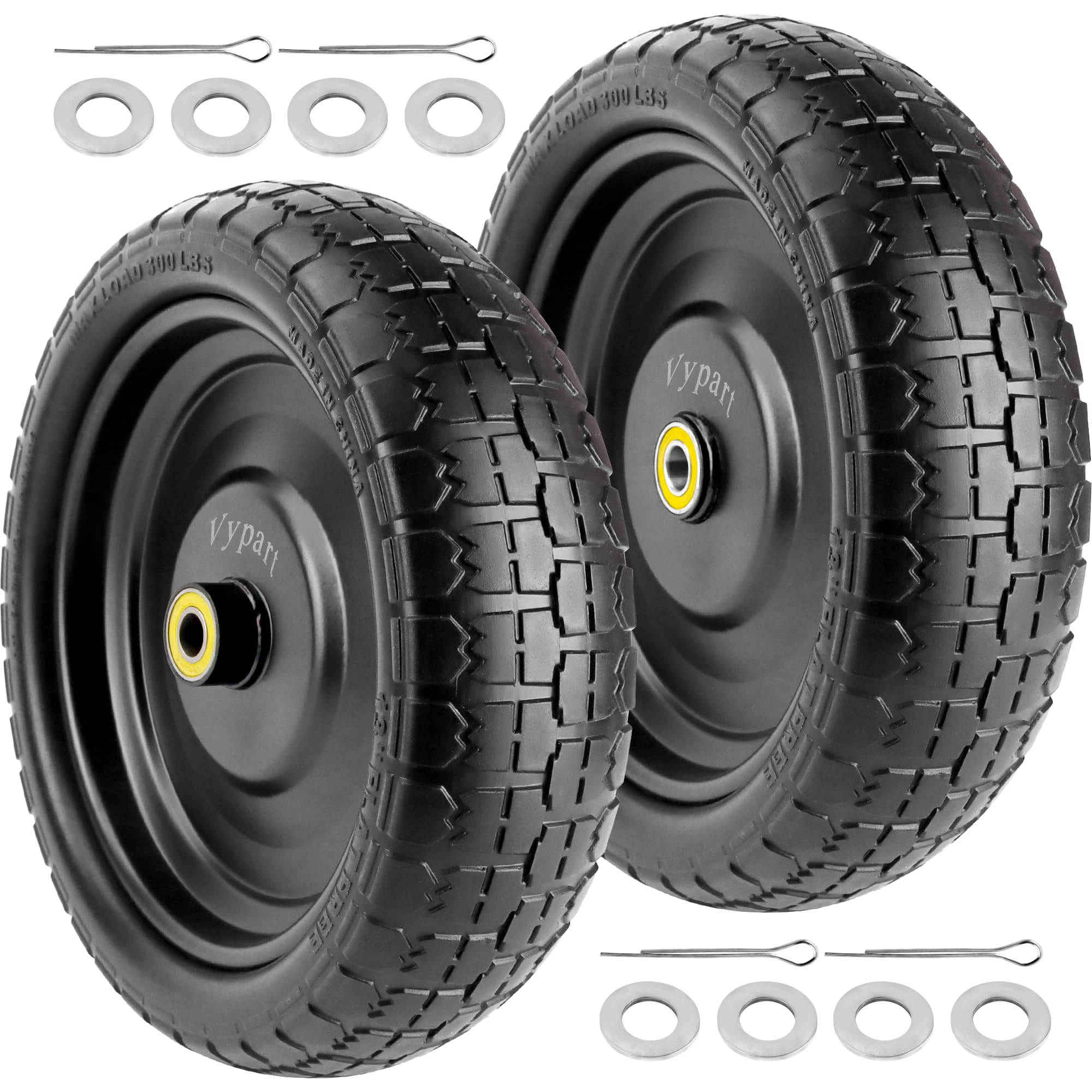 13" Flat Free Wheels with 5/8" Bearings,2.17" Offset Hub - 13-Inch Gorilla Cart Tires,4.00-6 Solid Tires and Wheels Replacement for GOR Garden Carts,Hand Truck Wheel,Yard Trailer - 2 pcs | By Vypart