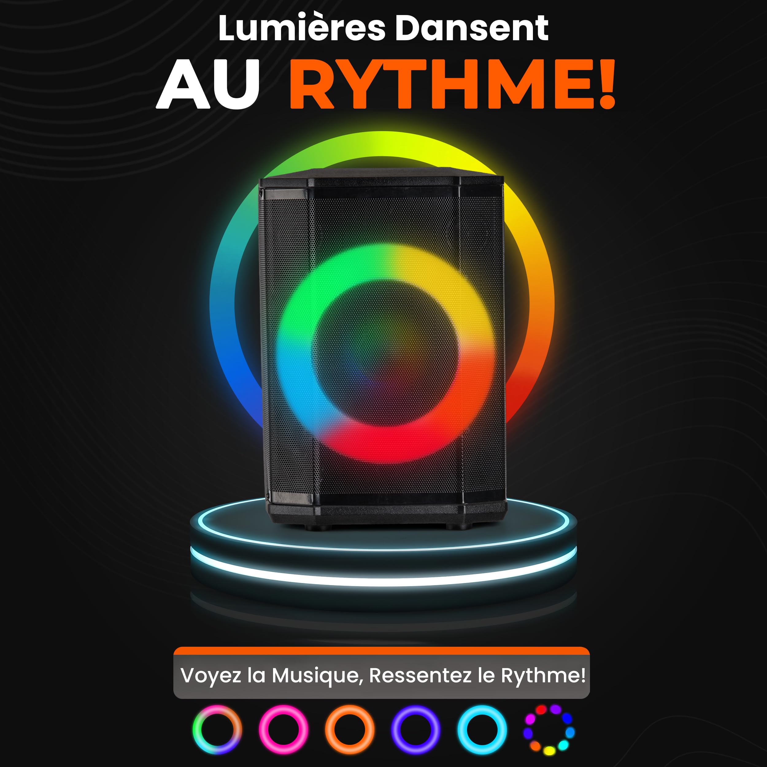 Pyle Enceinte Bluetooth Portable de Fête 120W – Enceinte Karaoké avec Woofer 8", Son Hi-Fi, Fonction TWS, Entrée Micro, USB/Micro SD/FM, Lumières LED, Batterie Rechargeable Longue Durée & Support Pied