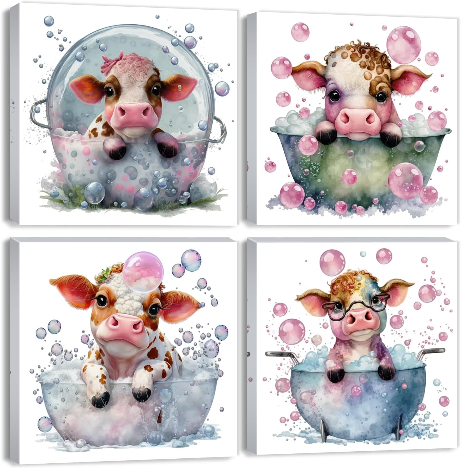 - Cute Highland Cow Canvas Prints, 4pcs 12x12in Farmhouse Wall Art for Baby Girls Room, Nursery, Bathroom, Multiple Rooms