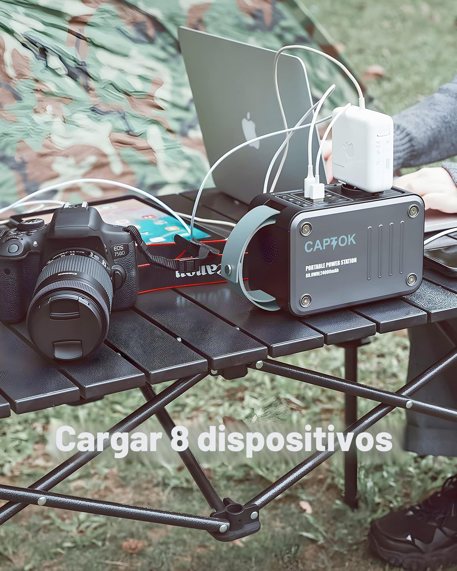 Powerbank 230V con toma de corriente 88.8Wh Powerstation, 10W Cargador inalámbrico, generador solar 120W USB LED para camping al aire libre de emergencia