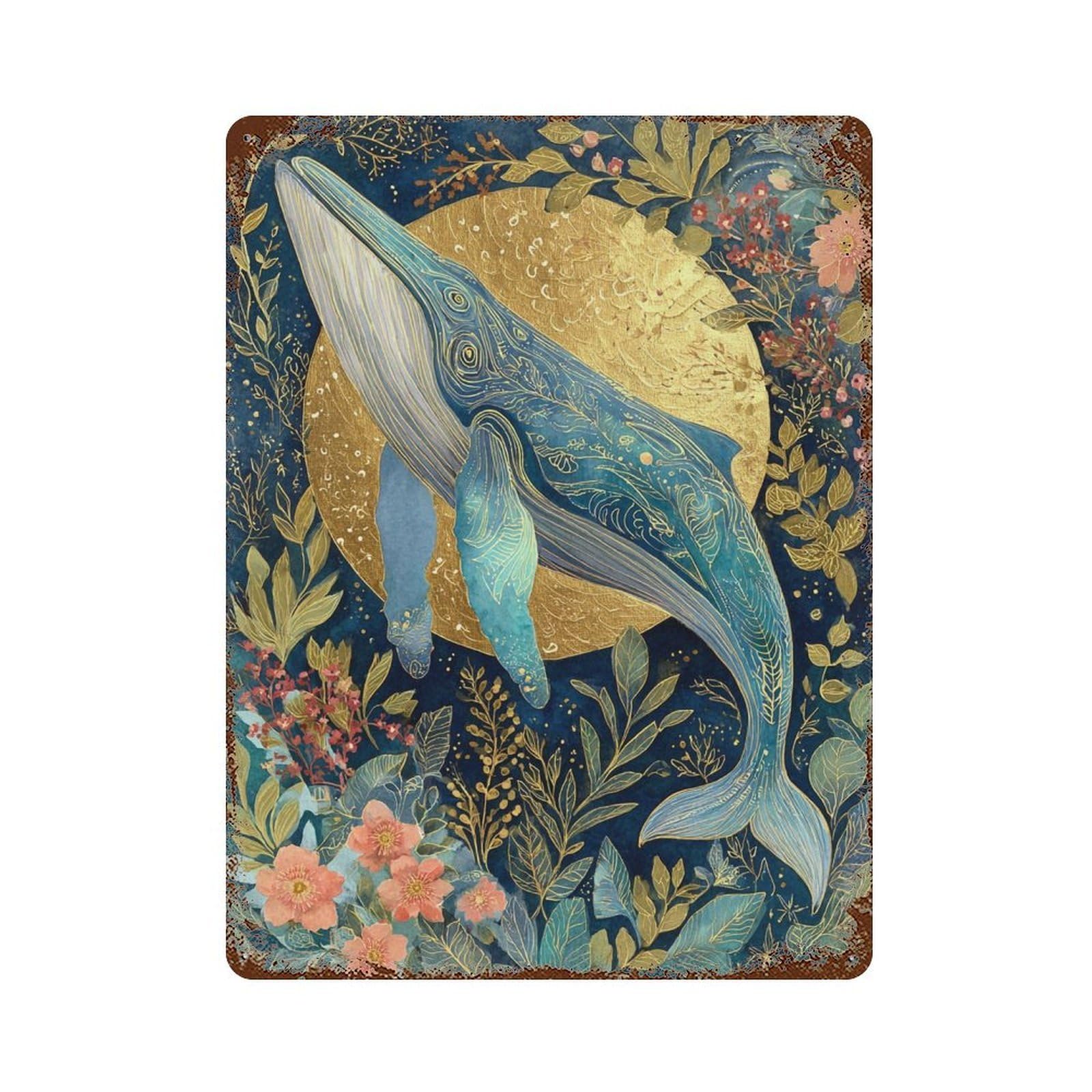 Garage Style Whale Fantasy Artwork-2 Rustic Tin Plaque 15.7"x11.8", Vintage Wall Decor for Bar And Workshop