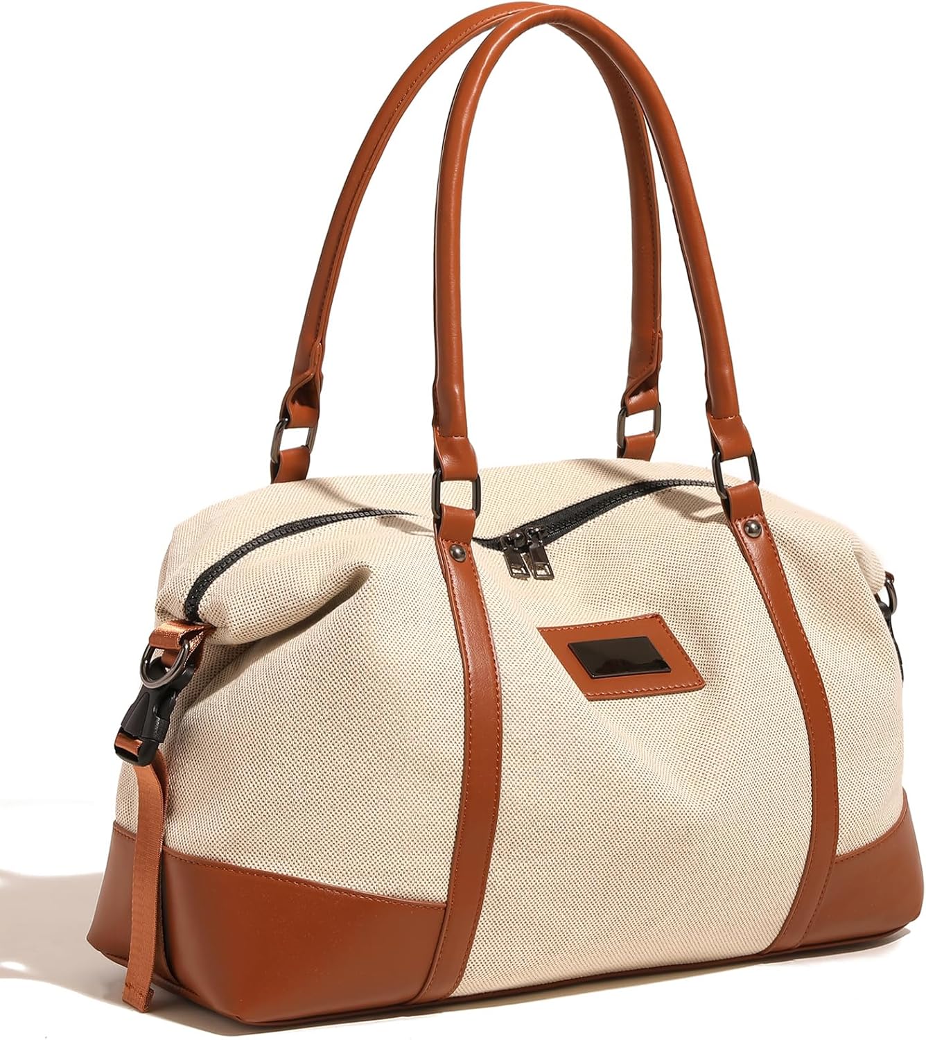 Canvas Bag for Women, Water-Resistant Wet Pocket Gym Tote, Durable Carry On Duffel for Travel & Business Trips (Brown)