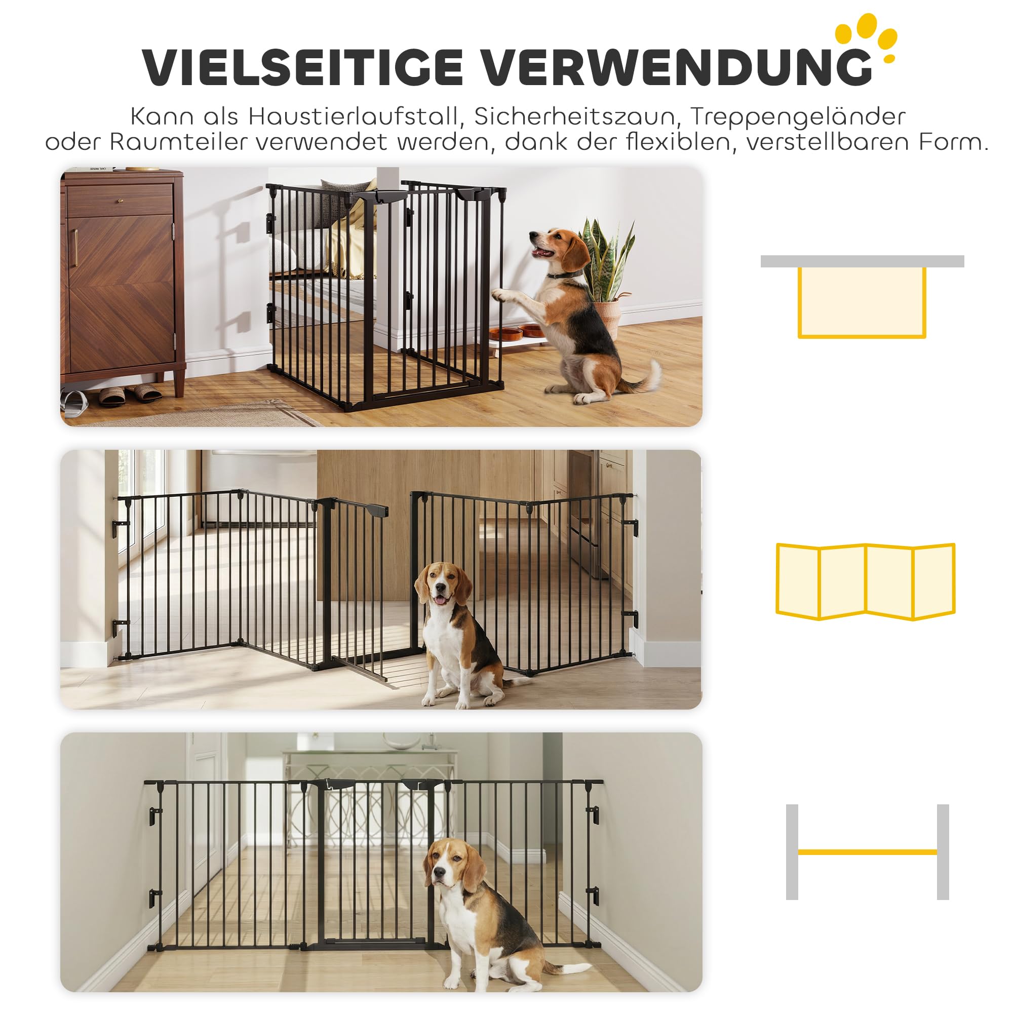 PawHut Welpenauslauf 5-TLG Klappbar mit Tür 300 x 74,5 cm Metall Schwarz