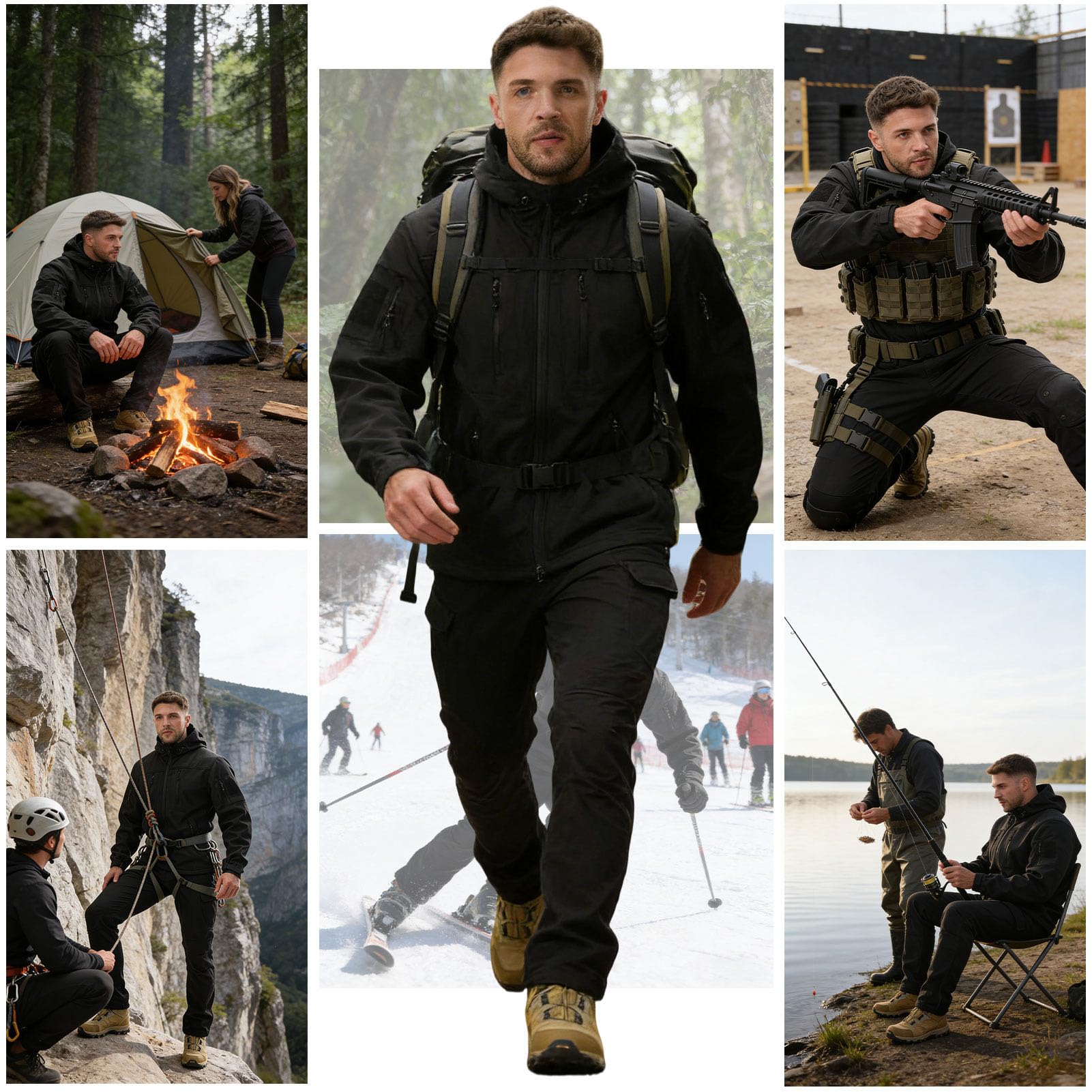 Taktisches Kampfanzug-Set FüR Herren (Jacke Und Hose) Taktischer Fleece-Softshell-Anzug Winddichtes WäRmendes Jagd-Outfit (2-Teilig) wasserdichte Kampfbekleidung Mit Kapuze