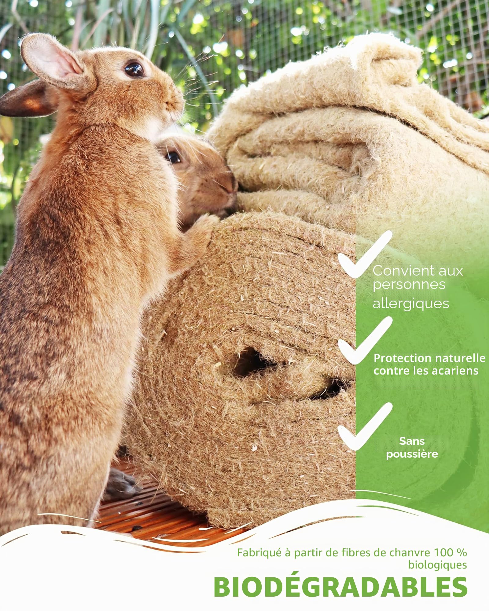 Tapis pour rongeurs en 100 % chanvre sur rouleau de 25 m de long, 50 cm de large, 5 mm d'épaisseur, tapis de chanvre pour tous les types de petits animaux
