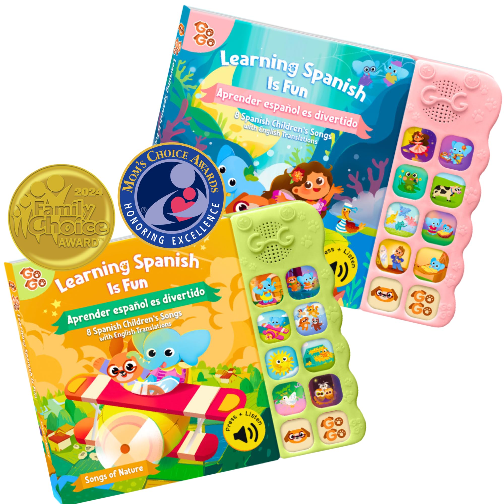 GO GO Musical Spanish Baby Book - Bilingual Toddler Toy with 8 Classic Spanish Songs & English Translations - Interactive & Educational Singing Book for Fun Spanish Learning