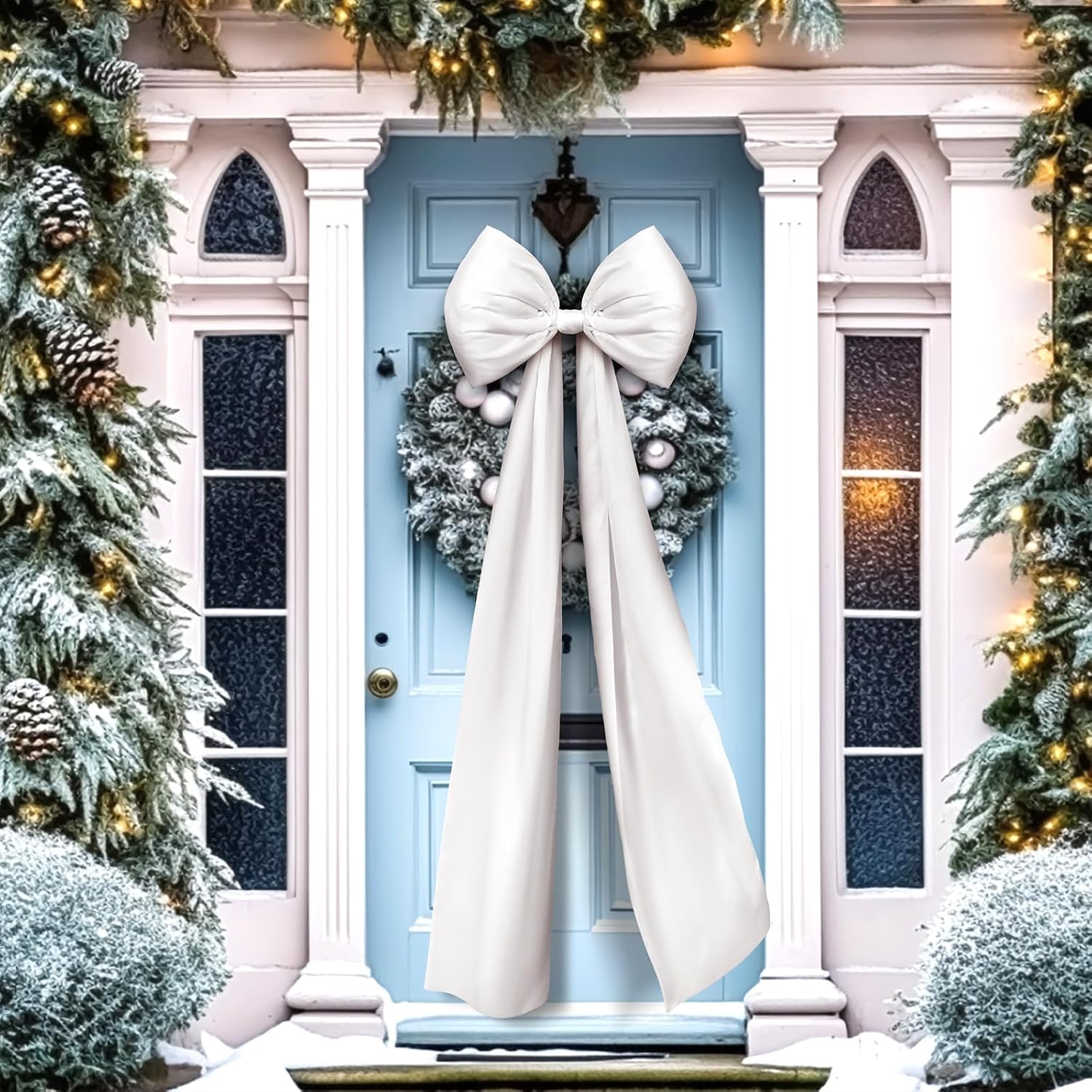 Daifunli 20 x 47 Inches Christmas Extra Large Satin Bows Christmas Tree Topper Decorations Giant Xmas Tree Toppers Bows for Home Wreath Wall Backdrop Birthday Wedding Party Decor (White)