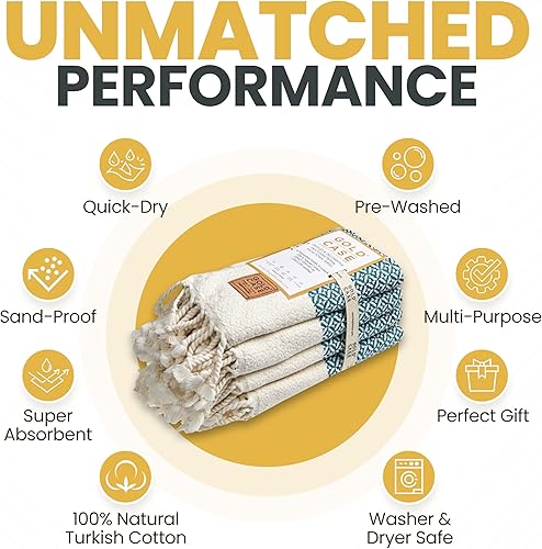 Miniatura 118 de Gold CASE - Juego de 4 toallas de mano turcas para baño, toallas de baño 100% algodón, toalla pequeña de cocina Helen para spa, cara, té y paño