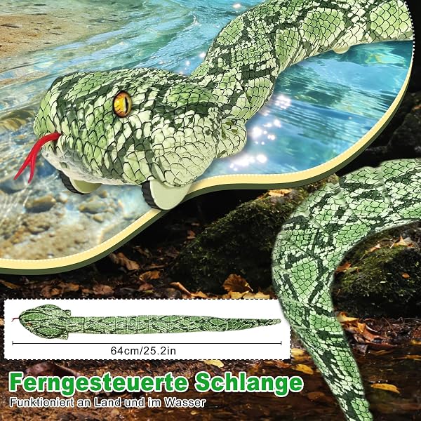 HILKKET Serpent Télécommandé, 64cm Serpent Python Radiocommandé, Jouet Farce RC Serpents Se déplace sur Le Sol et sur l'eau à 5 km/h, Jouets Aquatiques Enfant 3 Ans et + - 3