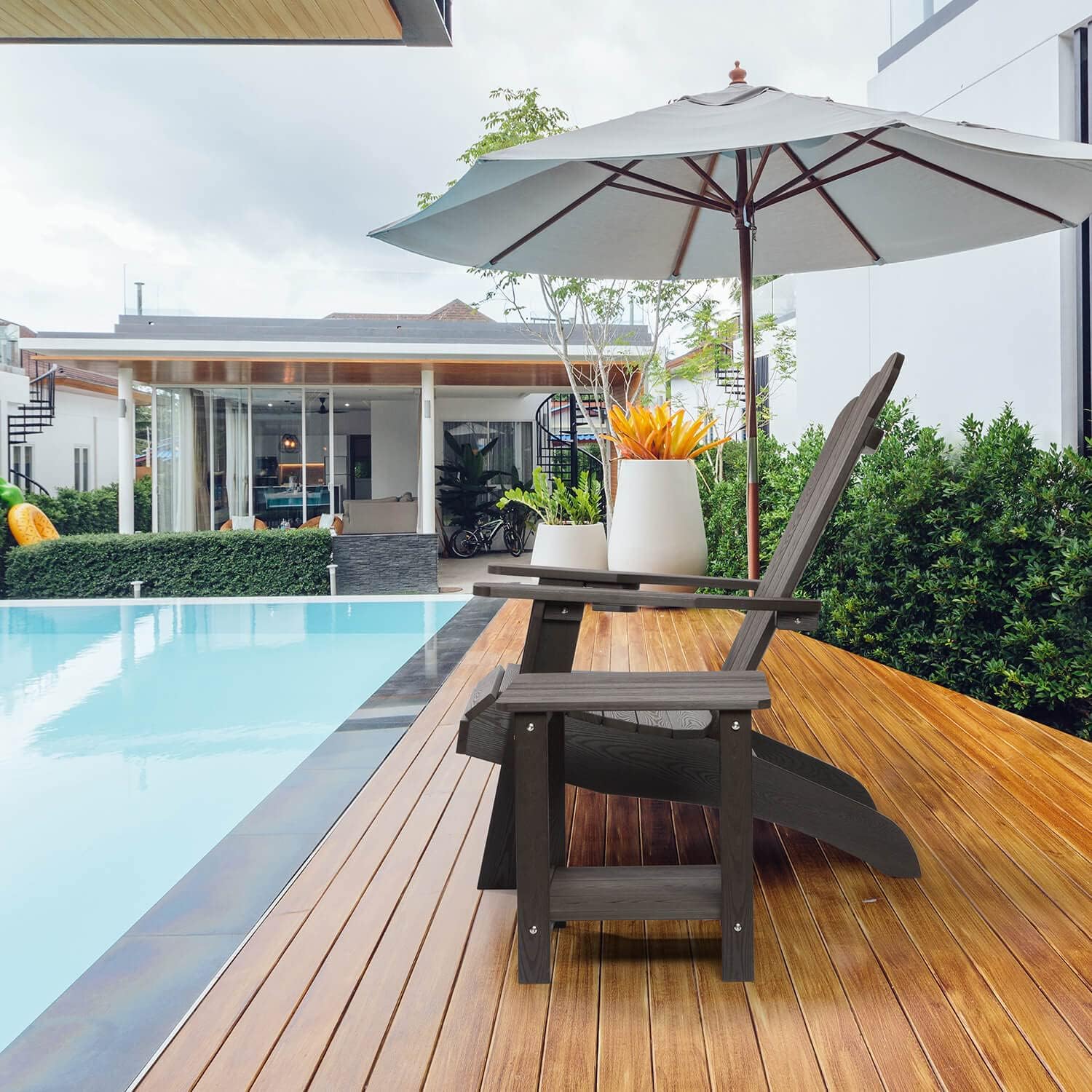 hOmeHua Weather Resistant Side Table, 17 inch Square 2-Layer Structure Wide Desktop, Imitation Wood Stripes, Easy to Assemble & Maintain, Suitable for All Indoor & Outdoor Places- Dark Brown