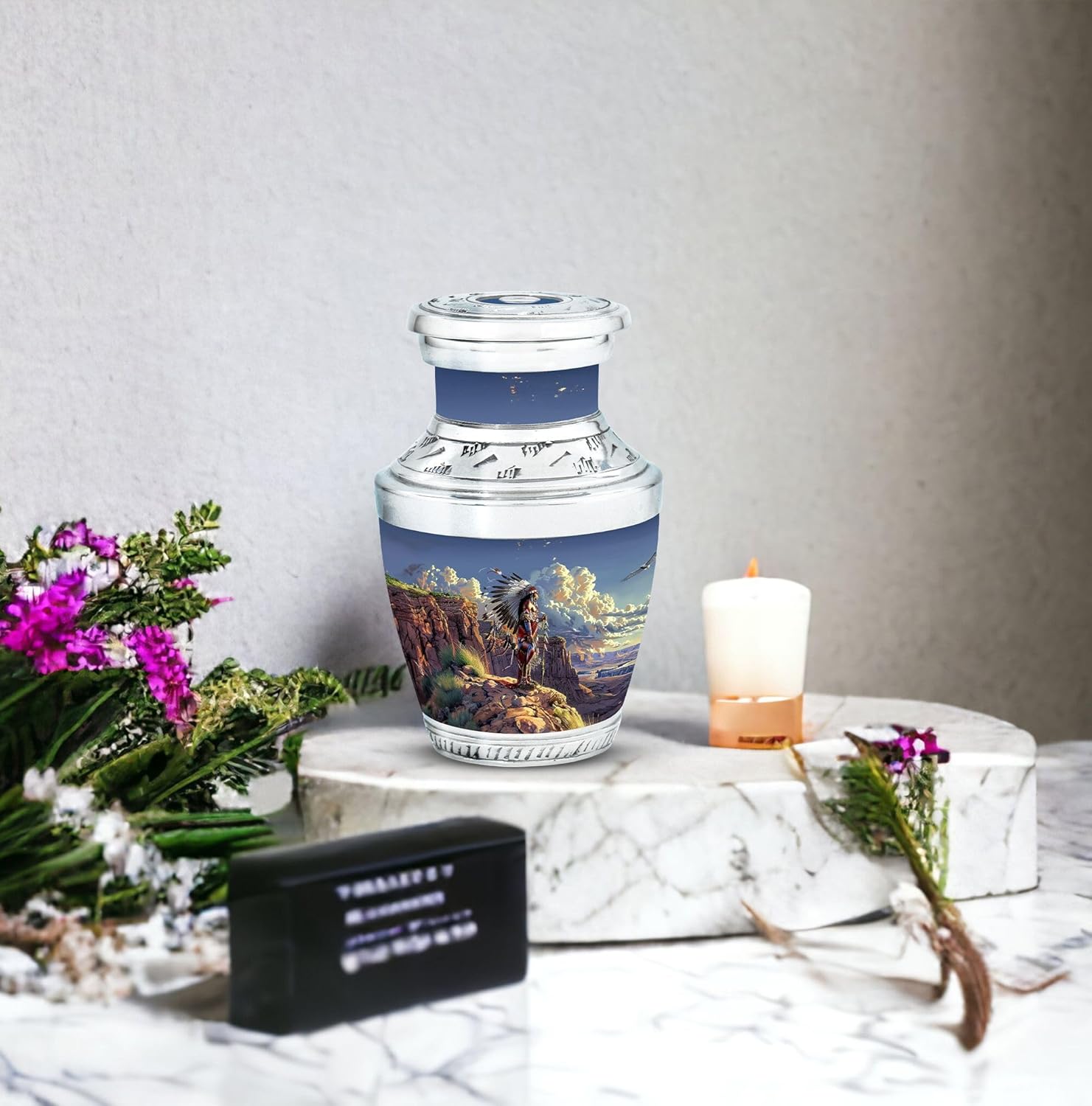 Native American Themed Urns - Memorial Keepsakes for Ashes - Funeral Urns for Human Ashes Adult - Urn for Dad - Cremation Urns for Men (3 inch Pack of 1)