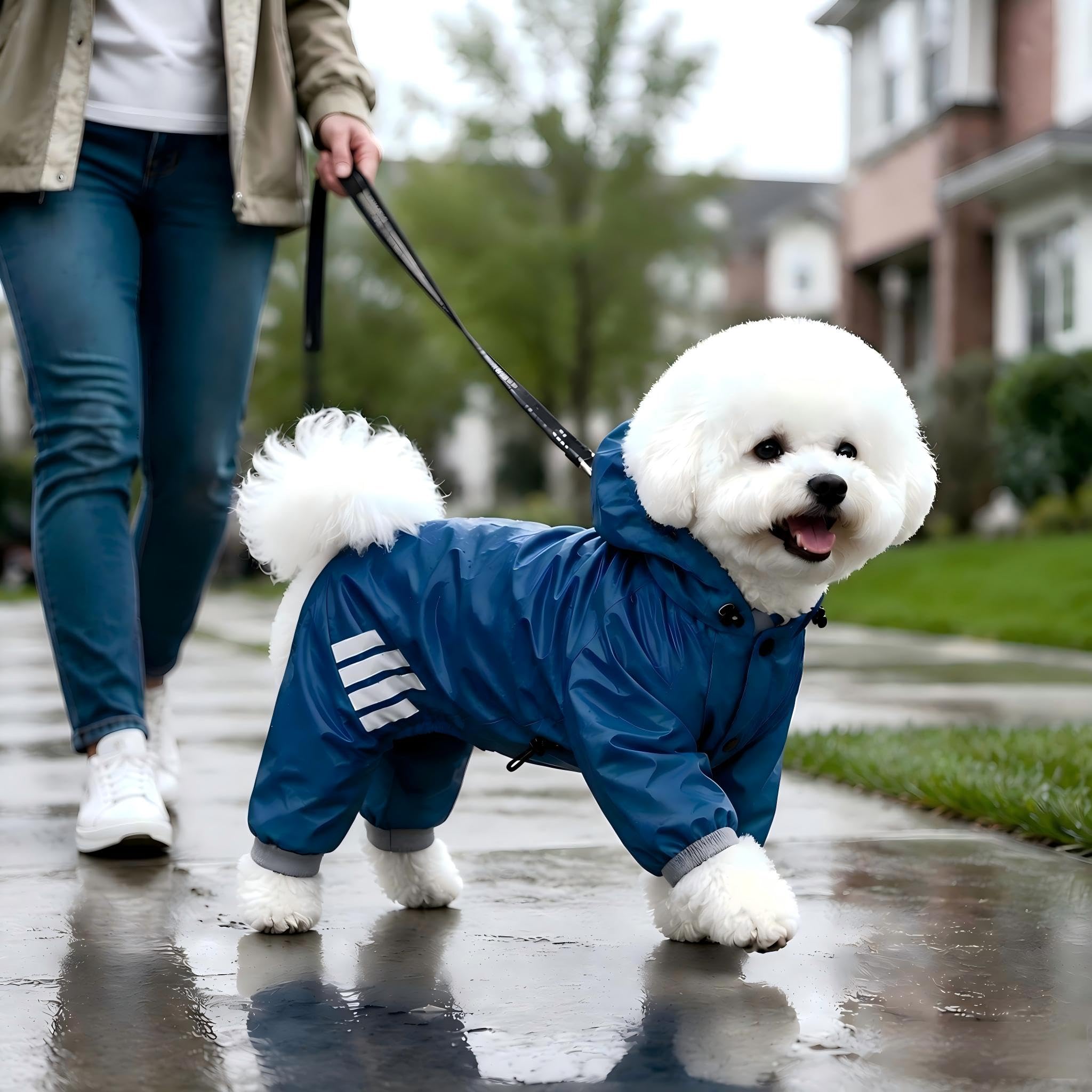 Manteau de pluie imperméable pour chiens de petite et moyenne taille avec capuche | Bandes réfléchissantes, facile à enfiler, accès à la laisse, plusieurs options de taille, tissu respirant à séchage rapide