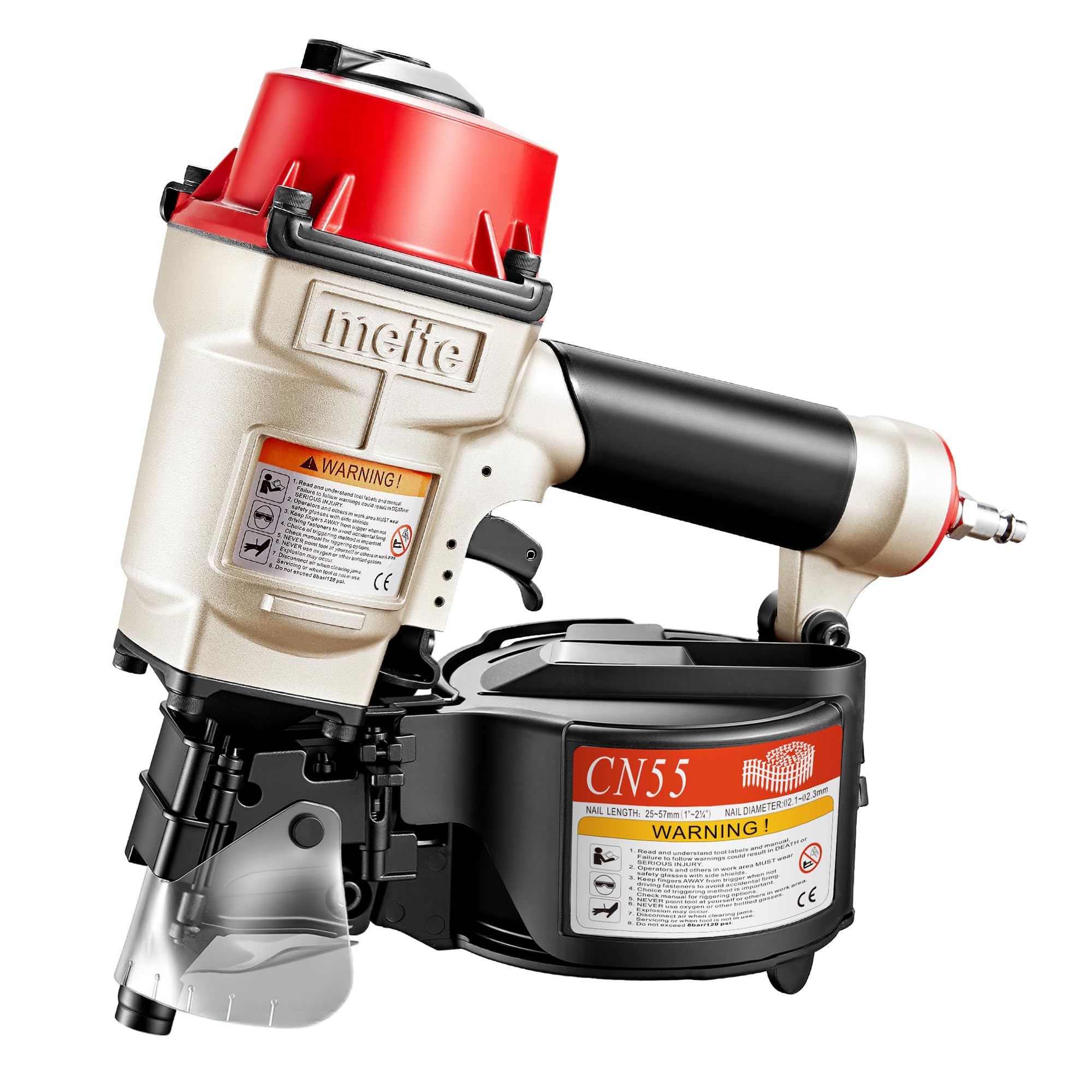 Meite Cn55 Air Coil Nail Gun, Professional Pneumatic Coil Nailer For Siding, Pallets & Framing, Industrial Air Framing Nailer Uses 25-57Mm Flat Top Coil Nails