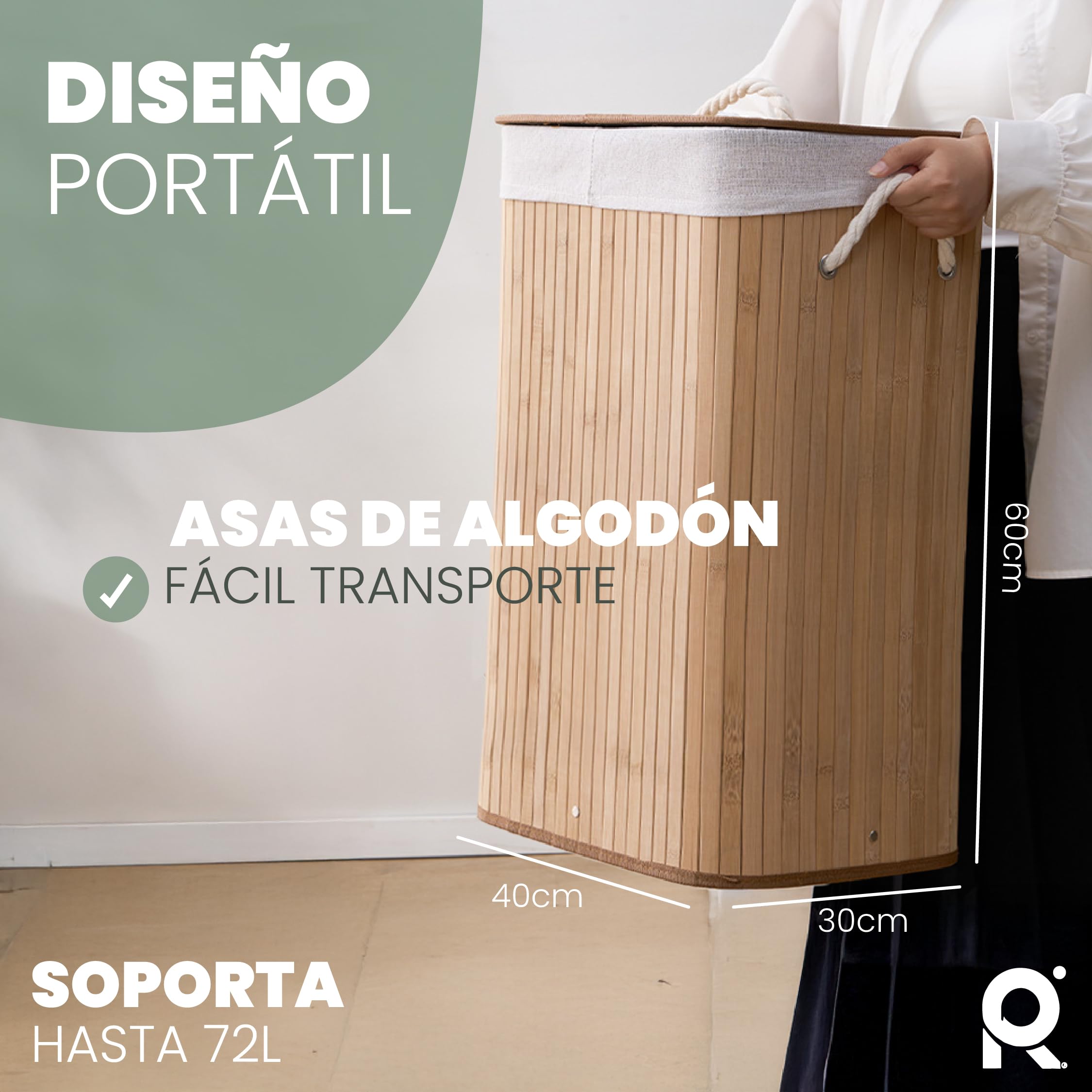Cesto de Lavanderia 2 Compartimentos 72 L Bambu Natural con Tapa