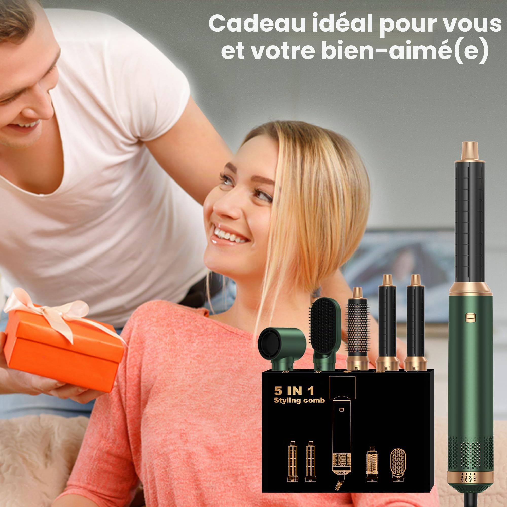 Air Brush 5 en 1, seche cheveux 5 en 1 avec Brosse Soufflante, Lisseur cheveux, Boucleur a cheveux, Thermal Brush, Air Styler 5 en 1 pour Sécher, Boucler, Lisser
