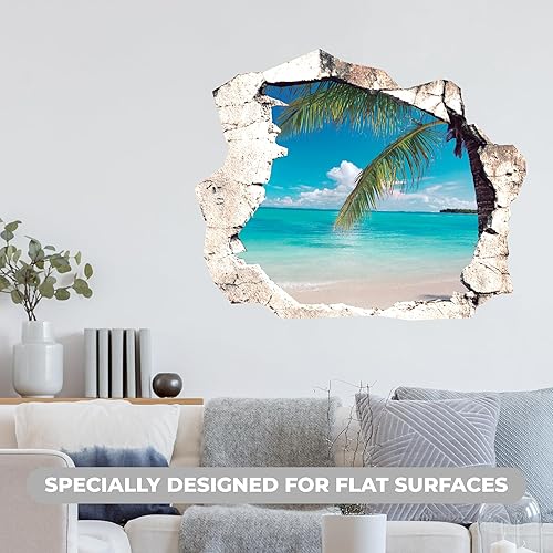 Miniatura 3 de Calcomanía de pared con efecto 3D de playa para habitación de niños y niñas, unisex (ancho 22 x 18 pulgadas de alto)