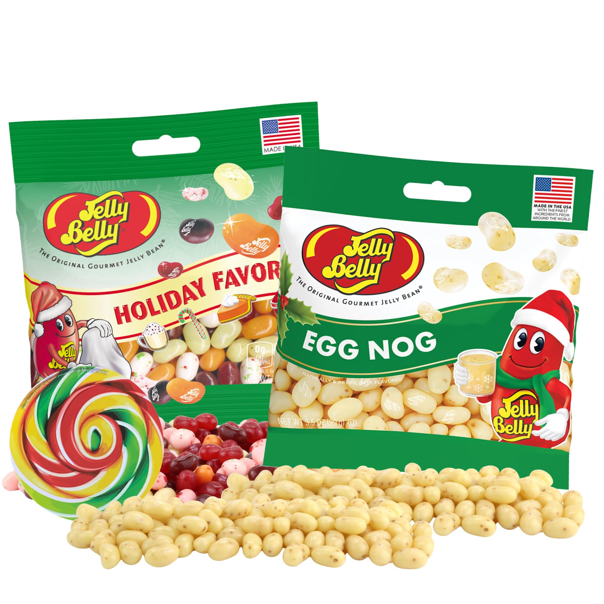 Sweetzo Holiday Favorites and Eggnog Jelly Beans, Christmas Themed Chewy Candies, Stocking Stuffer Gifts - 3.5 Ounces (2 Items)