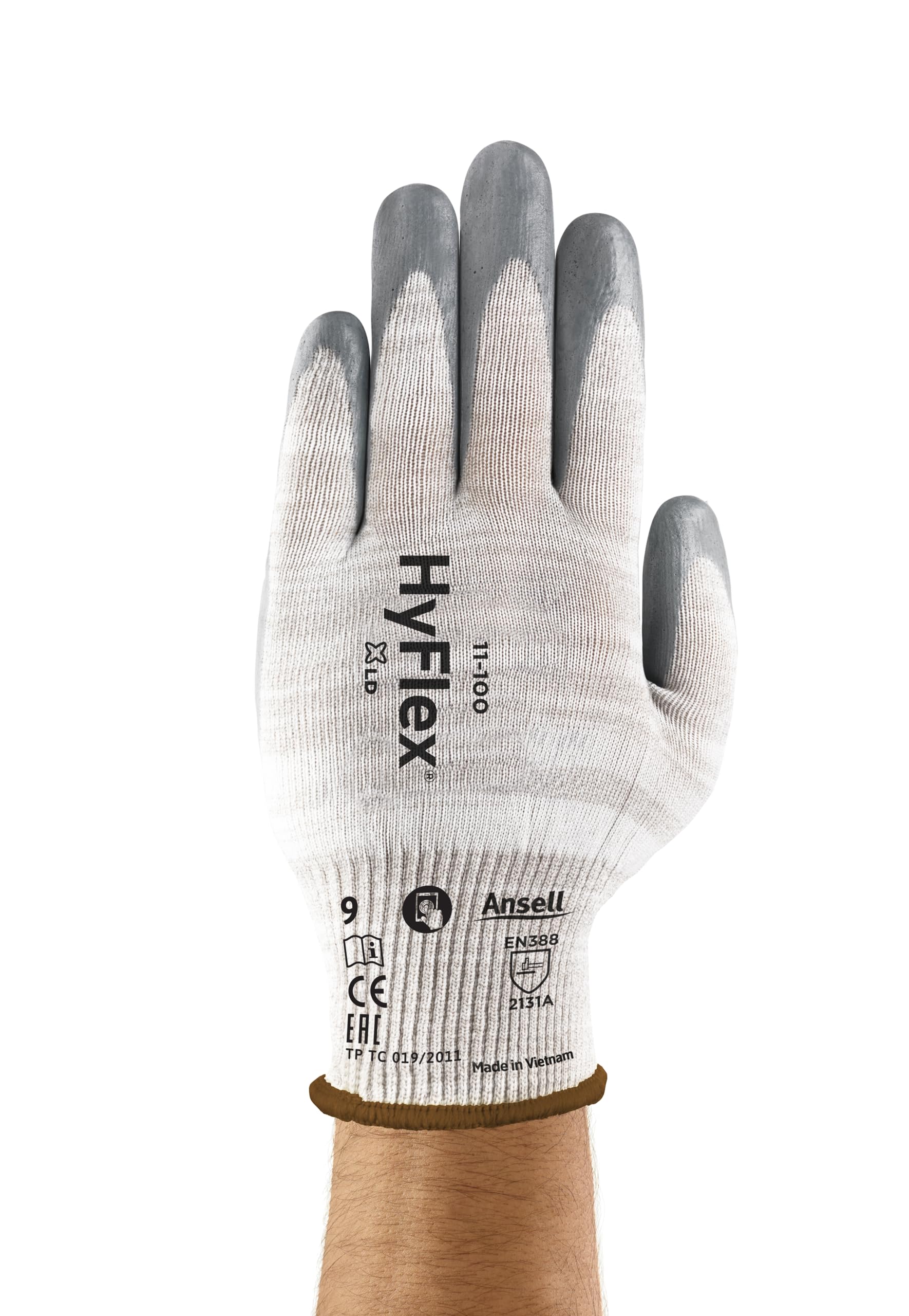 Ansell HyFlex 11-100 Gants de Travail Industriels, avec Technologie Antimicrobienne Ionic, Conception Légère et Respirante, Gant de Sécurité Homme Femme, Lavable, Taille 2XL (12 Paires)