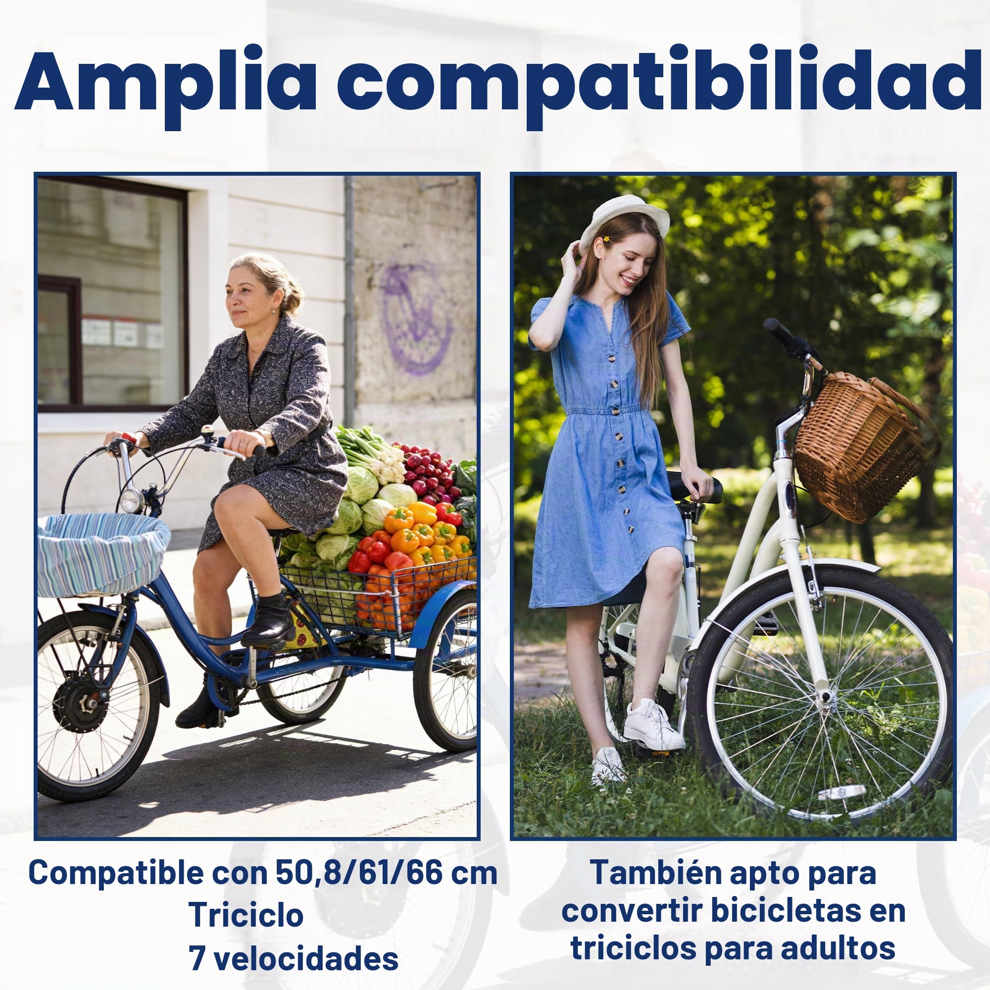 Eje trasero de triciclo, kit de conversión de triciclo de 7 velocidades, eje de 5/8 pulgadas (15.8 mm), marco negro o blanco. Esta pieza de triciclo es adecuada para bicicletas o motocicletas de