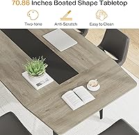 Vista 7 de Tribesigns 6FT Conference Table, 70.86L x 35.43W x 29.52H Inches Boat Shaped Meeting Table, Industrial Grey Seminar Table for Office Meeting