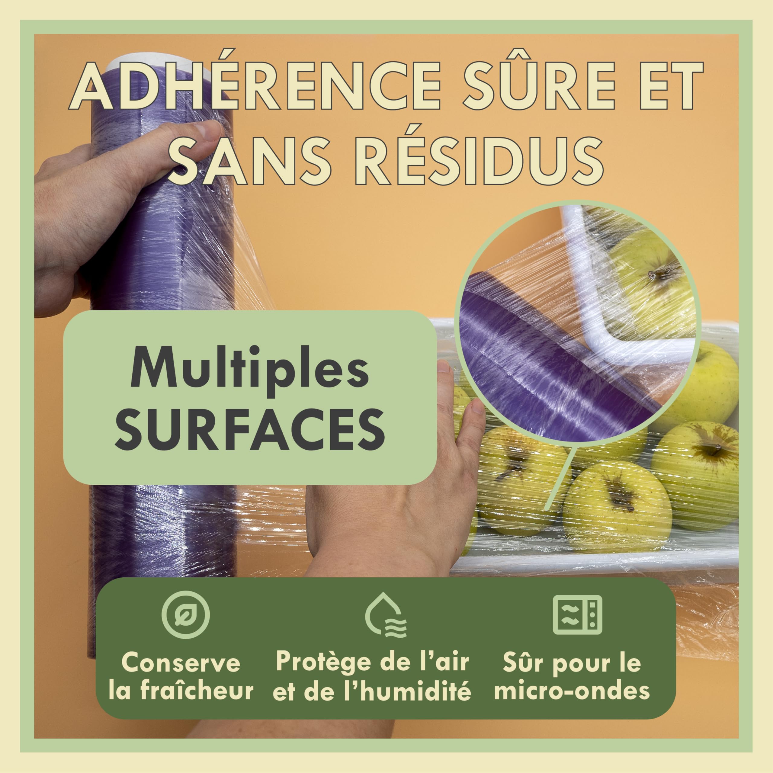 Film alimentaire professionnel 45 cm 1,1 kg 3 rouleaux transparent étirable adhérent cuisine hôtellerie tatouage coiffure