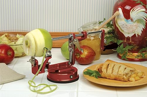Miniatura 5 de Norpro Apple Master-Apple, papa, parer, rebanador y descorazonador con base al vacío y abrazadera, rojo