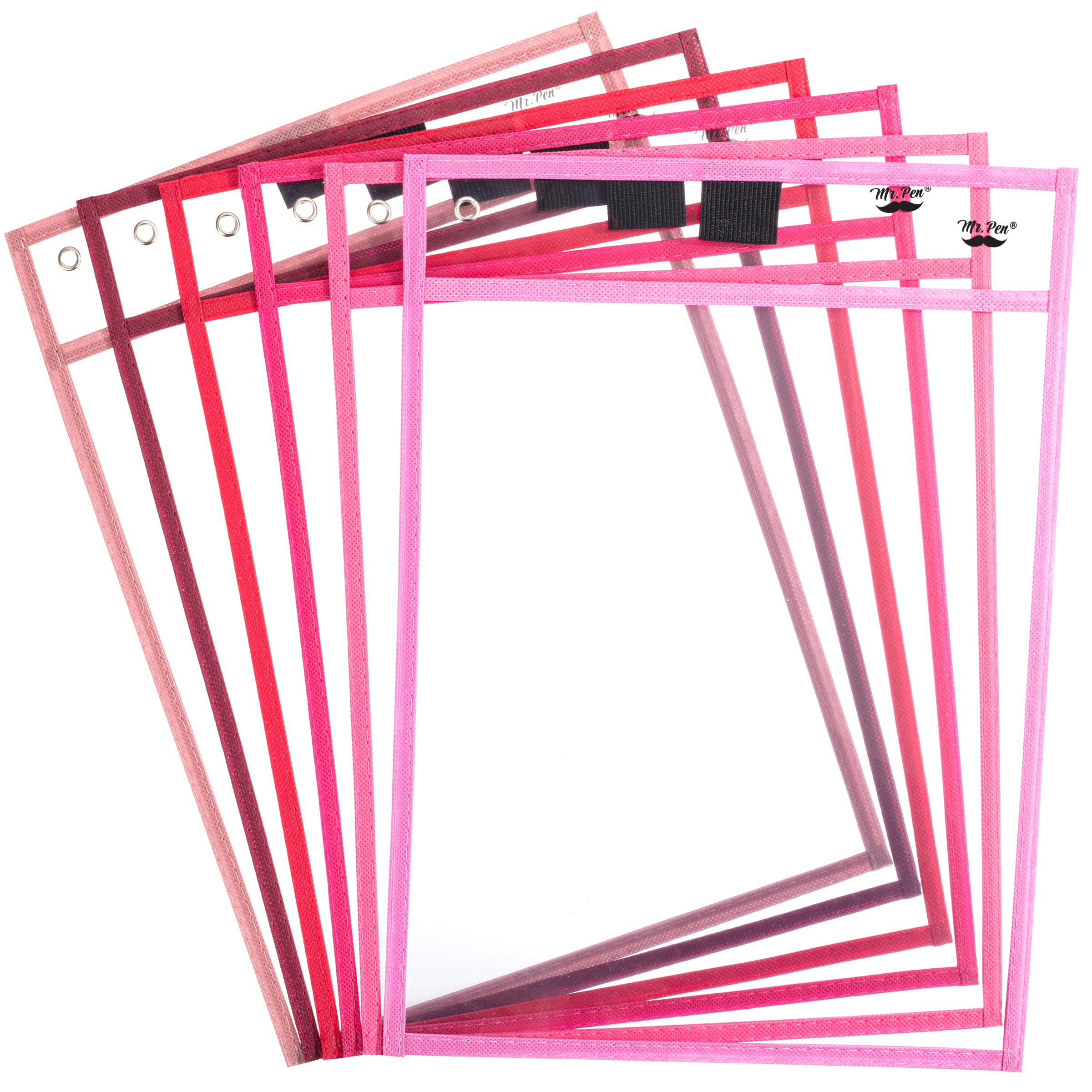 Photo 1 of Mr. Pen- Dry Erase Pocket Sleeves, 6 Pack, 10"x14", Pink Shades Color Theme, Dry Erase Pockets Reusable Sleeves, Job Ticket Holders with Marker Holder & Metal Eyelet