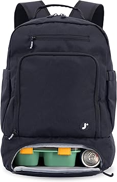 J World New York 2-in-1 Insulated Backpack Lunch Box for Kids. Adult School Bookbag, Black