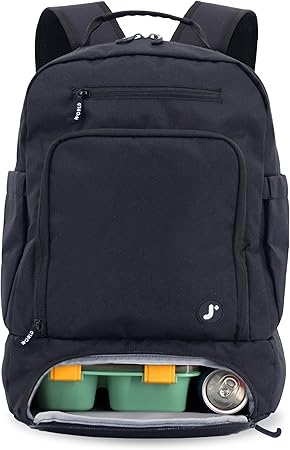 J World New York 2-in-1 Insulated Backpack Lunch Box for Kids. Adult School Bookbag, Black