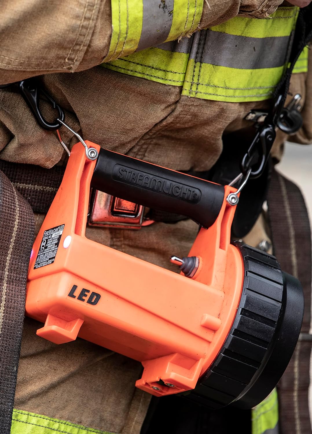 Streamlight 44450 Fire Vulcan 180-Lumen LED Flashlight with Standard System Includes AC/DC Charger, Dual Rear LEDs and Quick Release Shoulder Strap, Orange