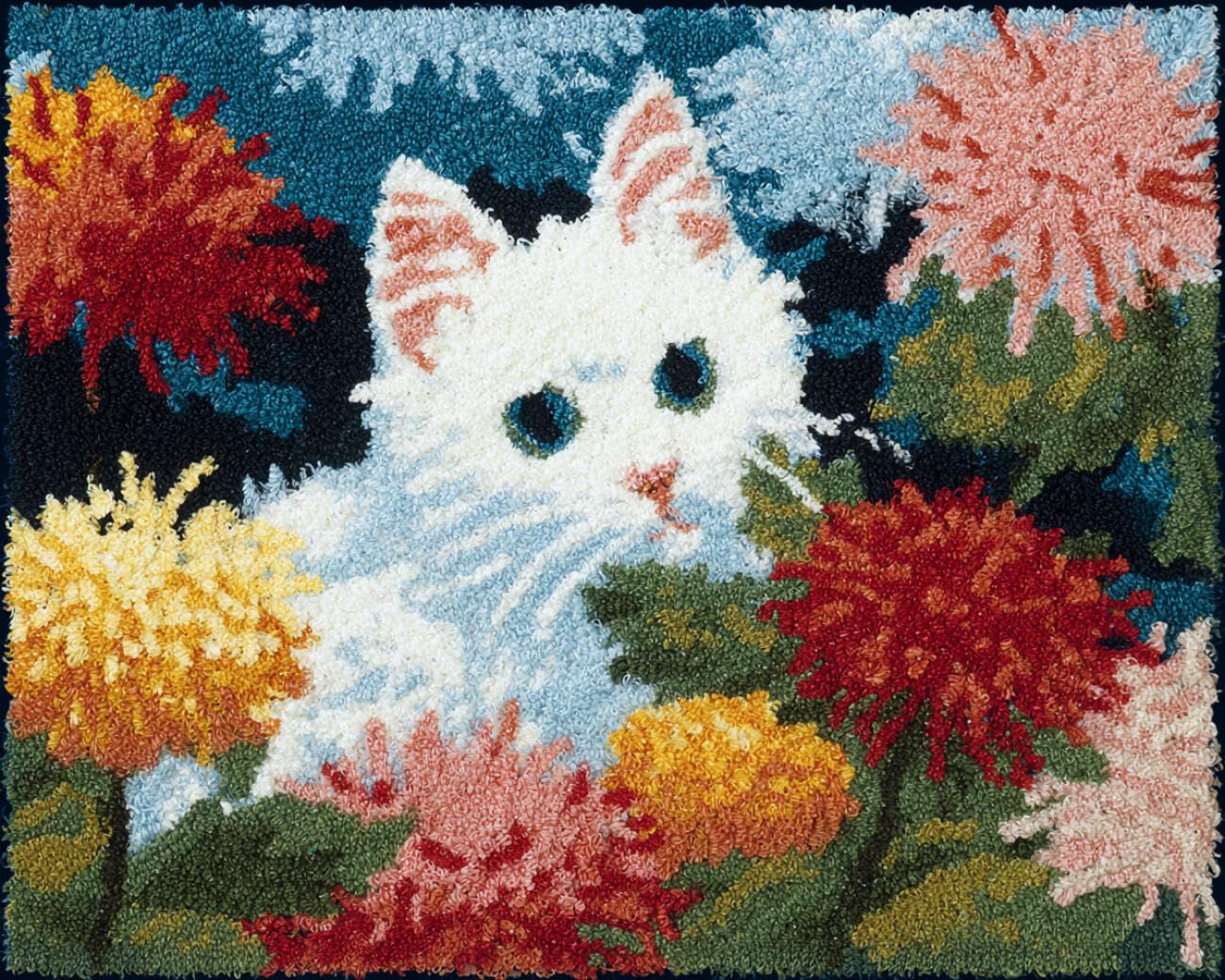 Henypt DIY Latch Hook Rug Kits Cats and Flowers 55x75cm