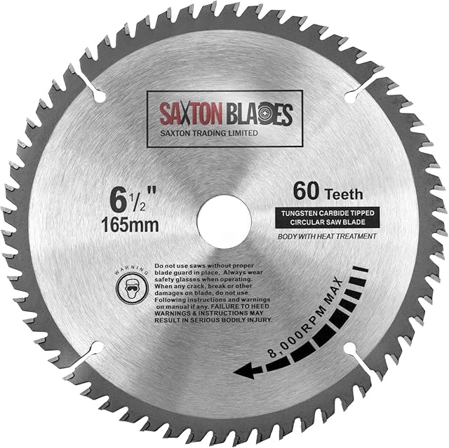 Saxton TCT Circular Wood Saw Blade 165mm x 20mm (16mm Ring) x 60 Teeth Compatible with Bosch Makita etc