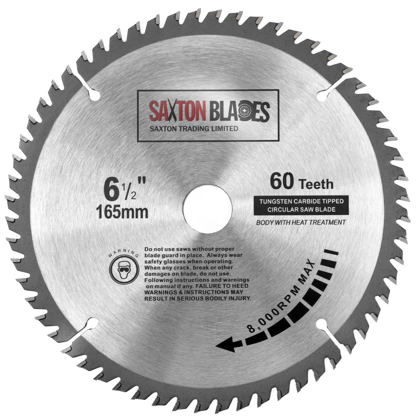Saxton TCT Circular Wood Saw Blade 165mm x 20mm (16mm Ring) x 60 Teeth Compatible with Bosch