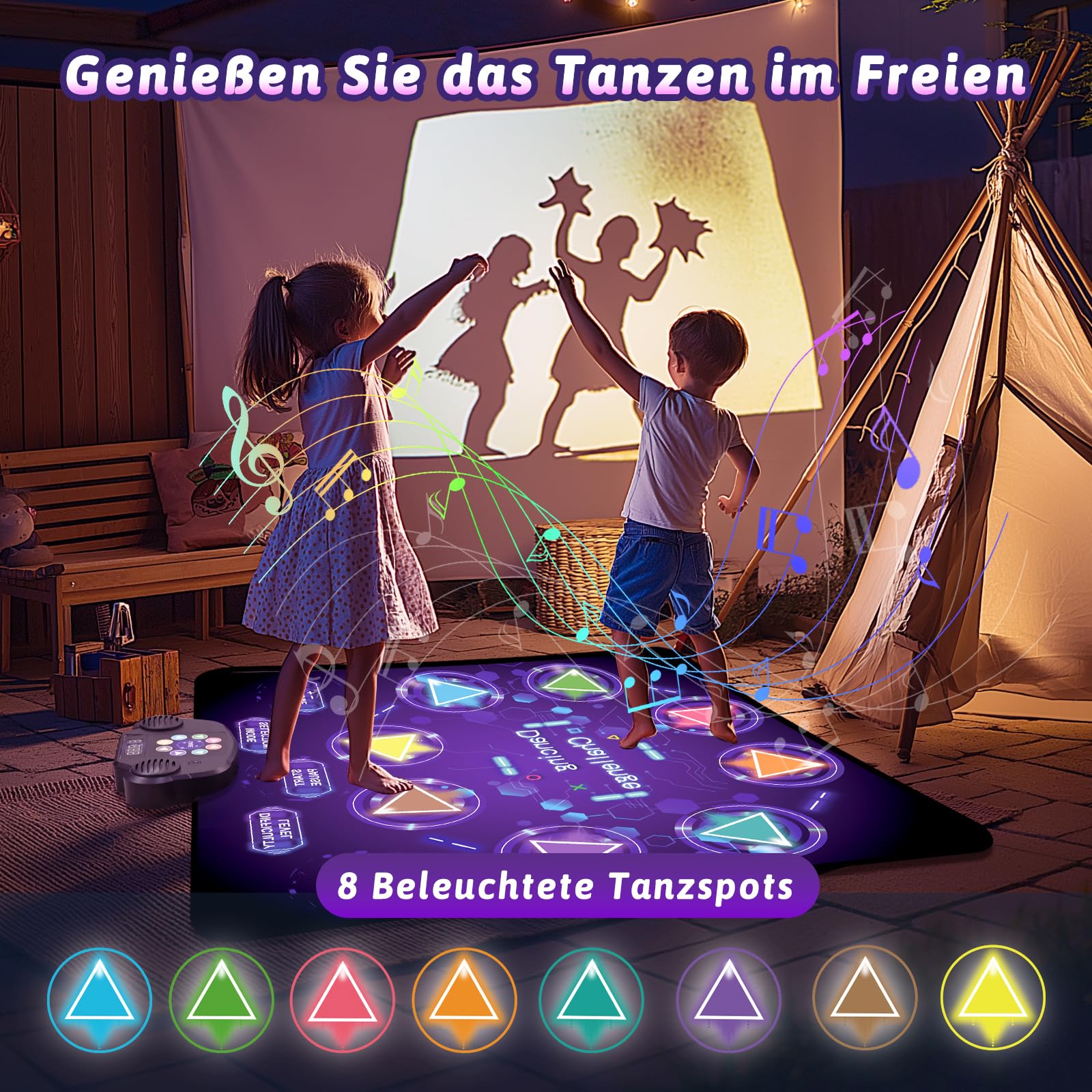 Tigvio Tapis de Danse Rechargeable pour Enfants à partir de 3, 4, 5, 6, 7, 8, 9, 10, 11, 12 Ans, avec 8 lumières LED et Bluetooth, Jouet pour Enfants, Cadeaux de Noël pour Filles de 3 à 12 Ans