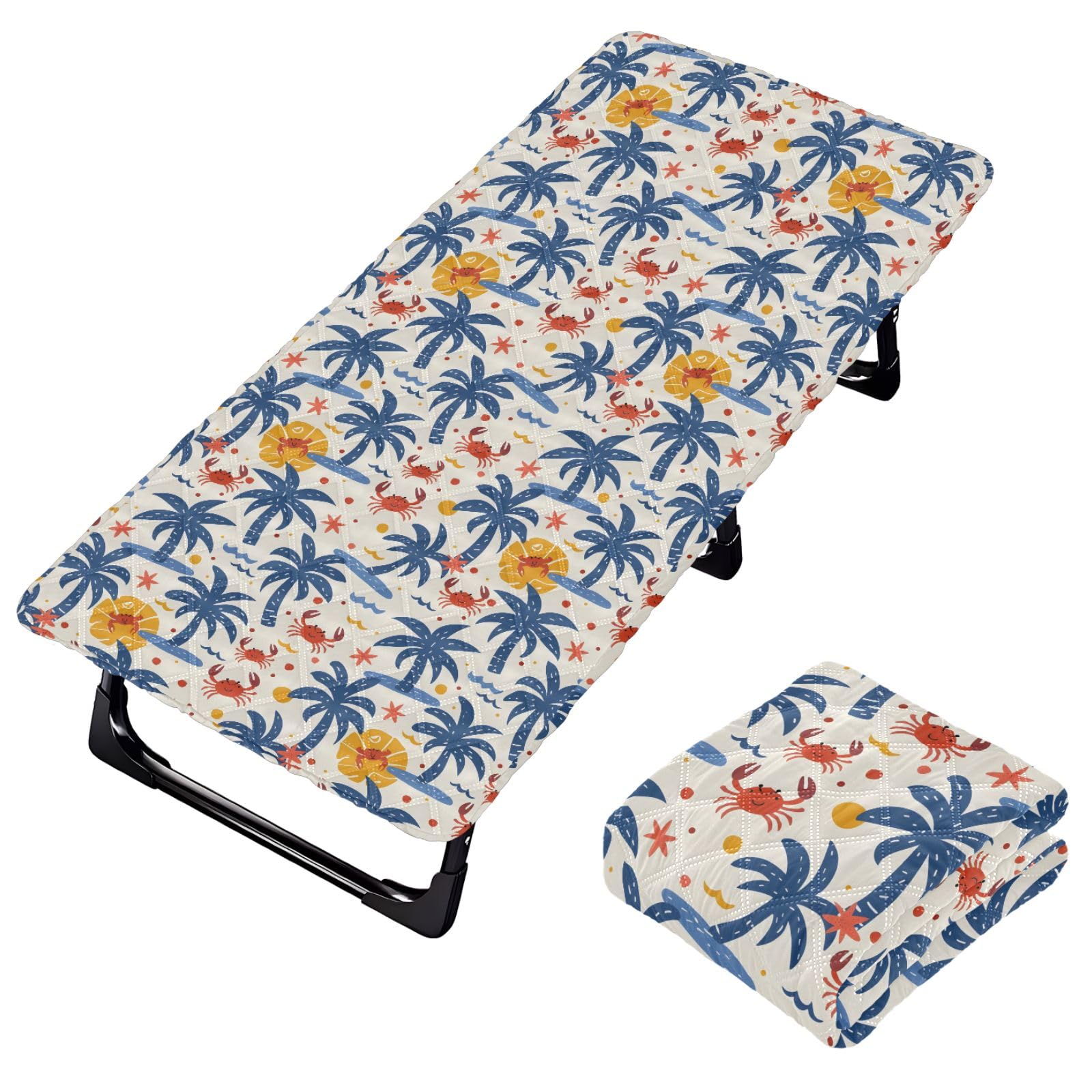 Portable Toddler Bed Sheet for Kids Pattern with Palm Trees and Crabs Travel Bed Fitted Sheet