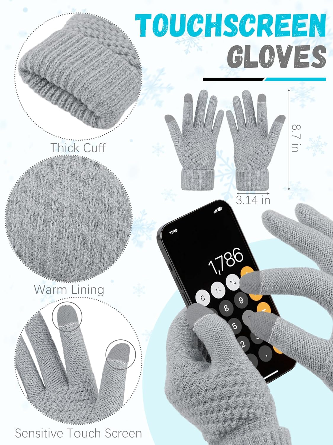 Scarf and Gloves Set - Knitted Winter Warmer Set, Winter Gloves Plaid Scarf Beanie Hat Ear Muffs for Men Women Running - Image 2