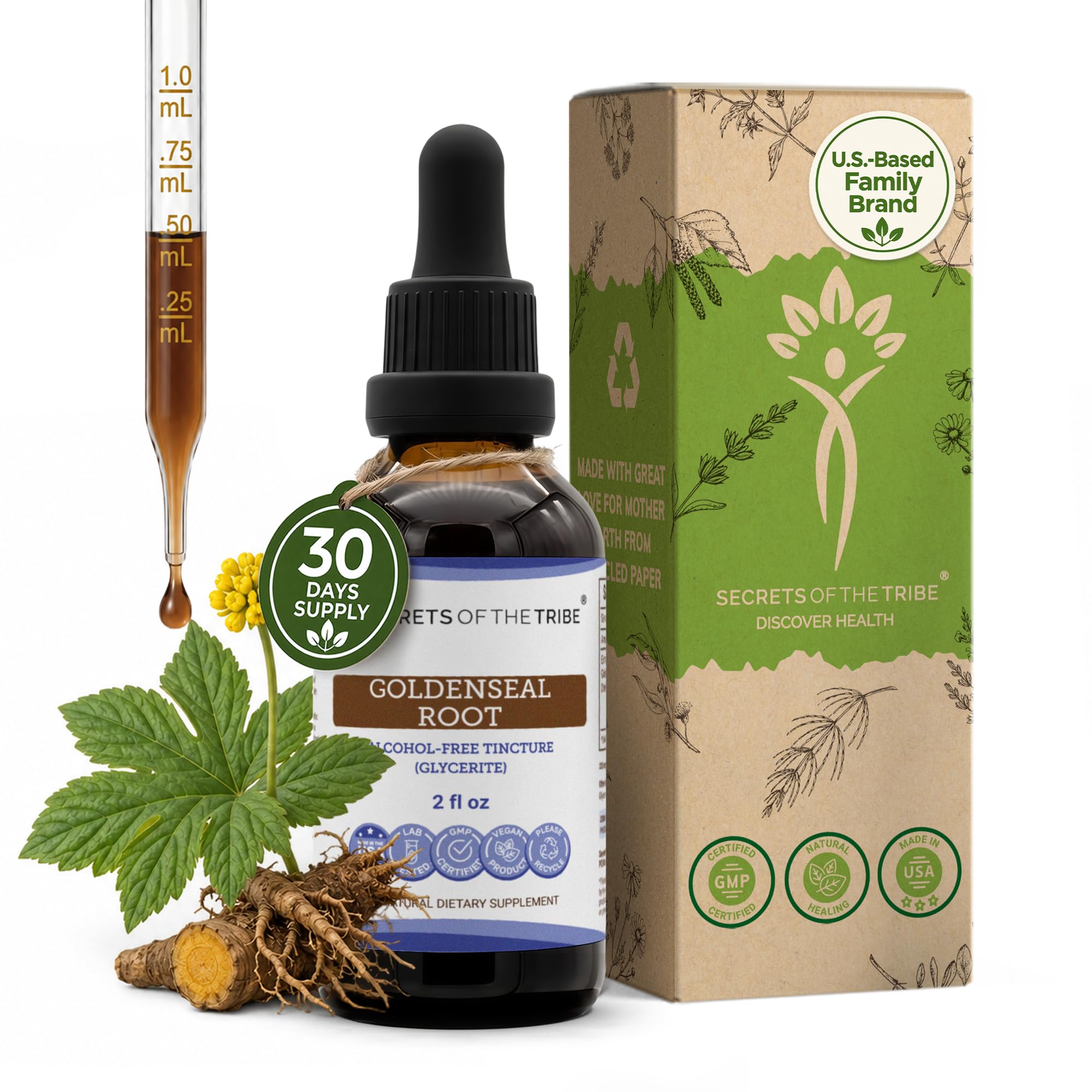 Secrets of the Tribe Suplemento Fitoterápico de Hidraste, Extrato Líquido de Raiz de Hydrastis canadensis, 60 mL