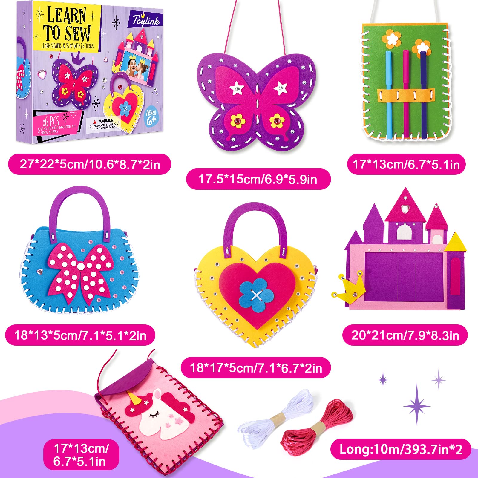 Tacobear Kit Cucito Bambina Unicorno Farfalla Castello Feltro Fai da Te per Bambini Kit da Cucito Kit Materiale per Lavoretti Regalo per Bambina 5 6 7 8 9 10 Anni