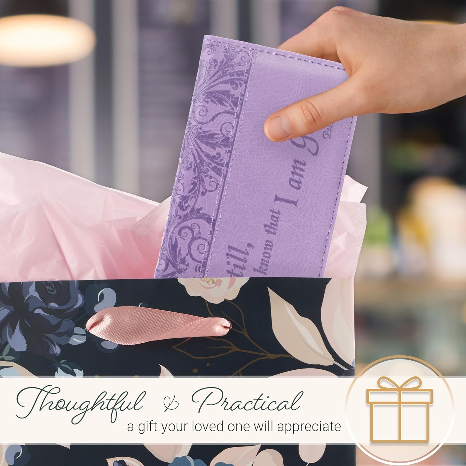 Christian Art Gifts Purple Faux Leather Checkbook Cover for Women with Inspirational Scripture - Be Still - Bi-fold Checkbook Cover for Duplicate Checks ID Credit Cards & Pen Loop Holder - Psalm 46:10 - Image 6