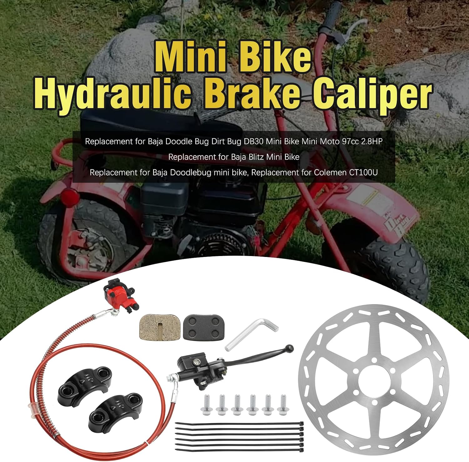 Mini Bike Hydraulic Disc Brake Kit, with 180mm Brake Disc Rotor Master Cylinder Caliper Pads Assembly Parts, Replacement for DB30 Series Bikes