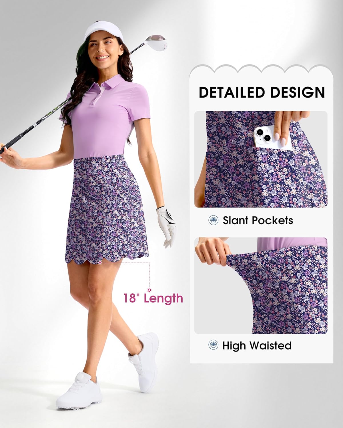 Viodia 18" Skorts for Woman with Scalloped Hem High Waisted Golf Tennis Women Skort Skirts with Pockets Dressy Casual - Image 3